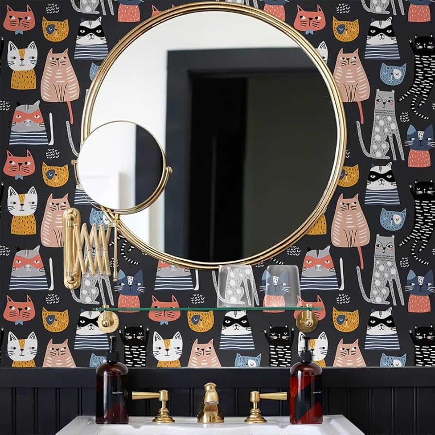 894x894 Retro Wallpaper Vintage Cat Pattern Wallpaper, Peel And Stick Cat Wall Mural, Self Adhesive Or Pasted Wallpaper Cat Wallpaper