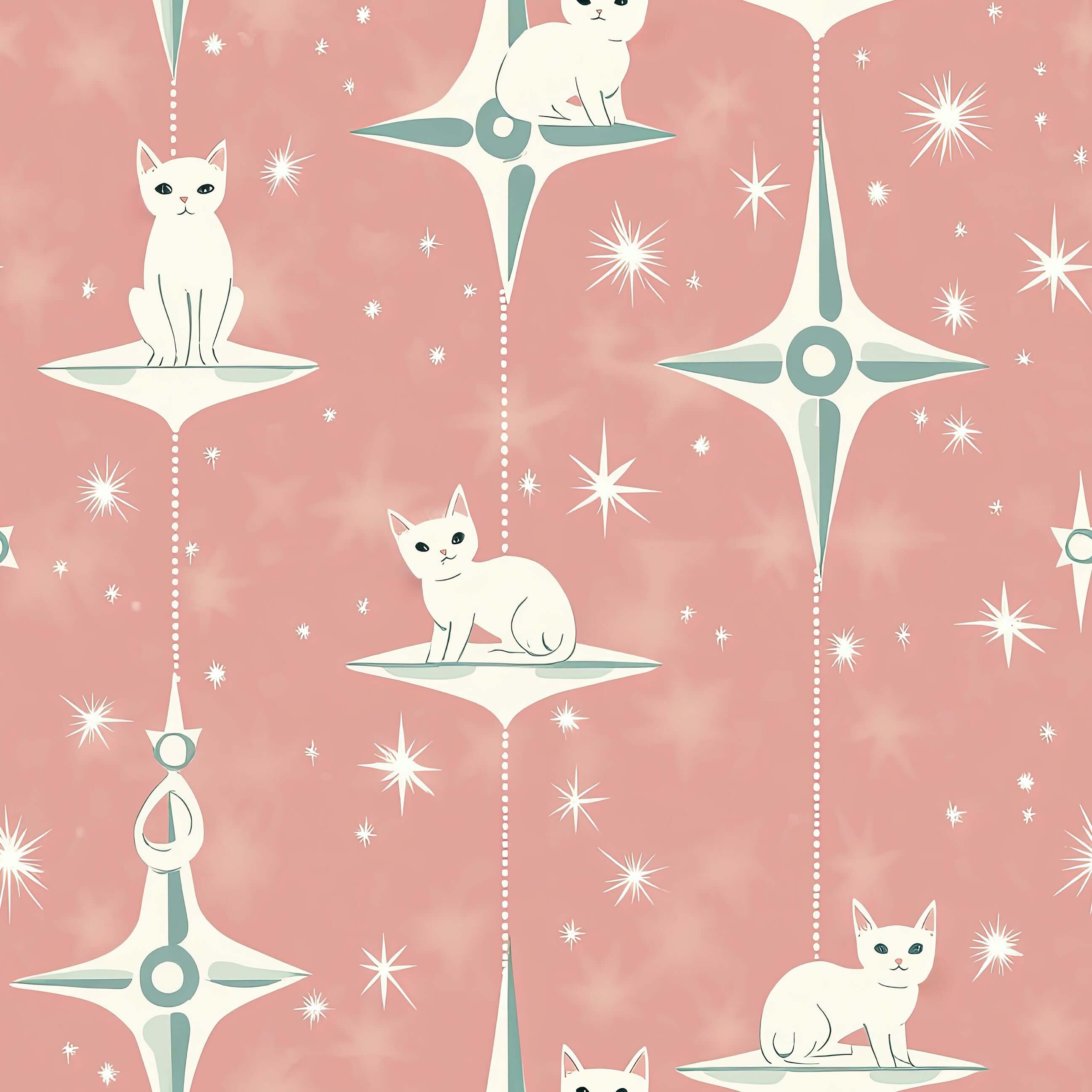 2592x2592 Starry Kitties Wallpaper Peel and Stick (Polyester) Wallpaper / SAMPLE Height x 24 Width