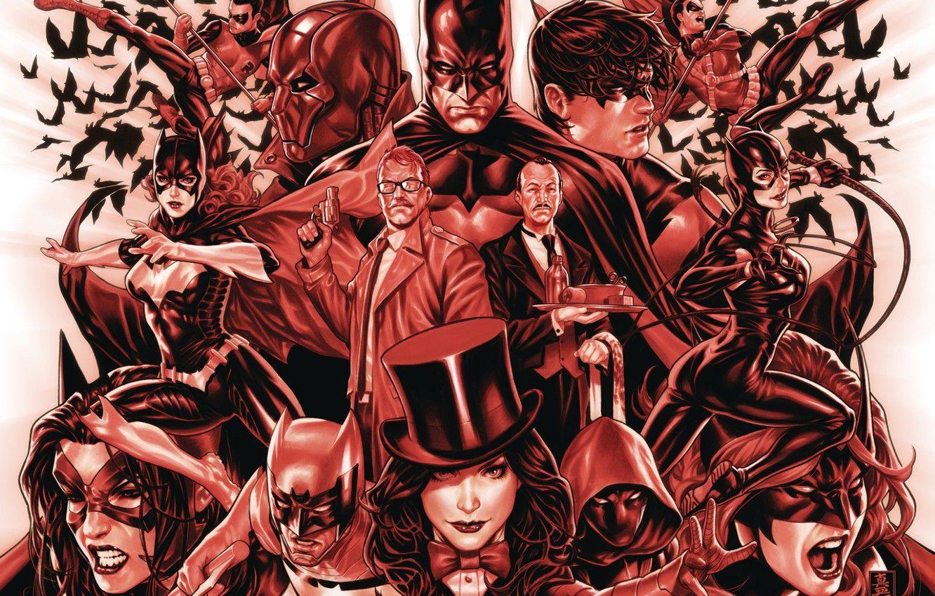 1332x850 Wallpaper Red, Batman, Robin, Catwoman, Batgirl, Zatanna