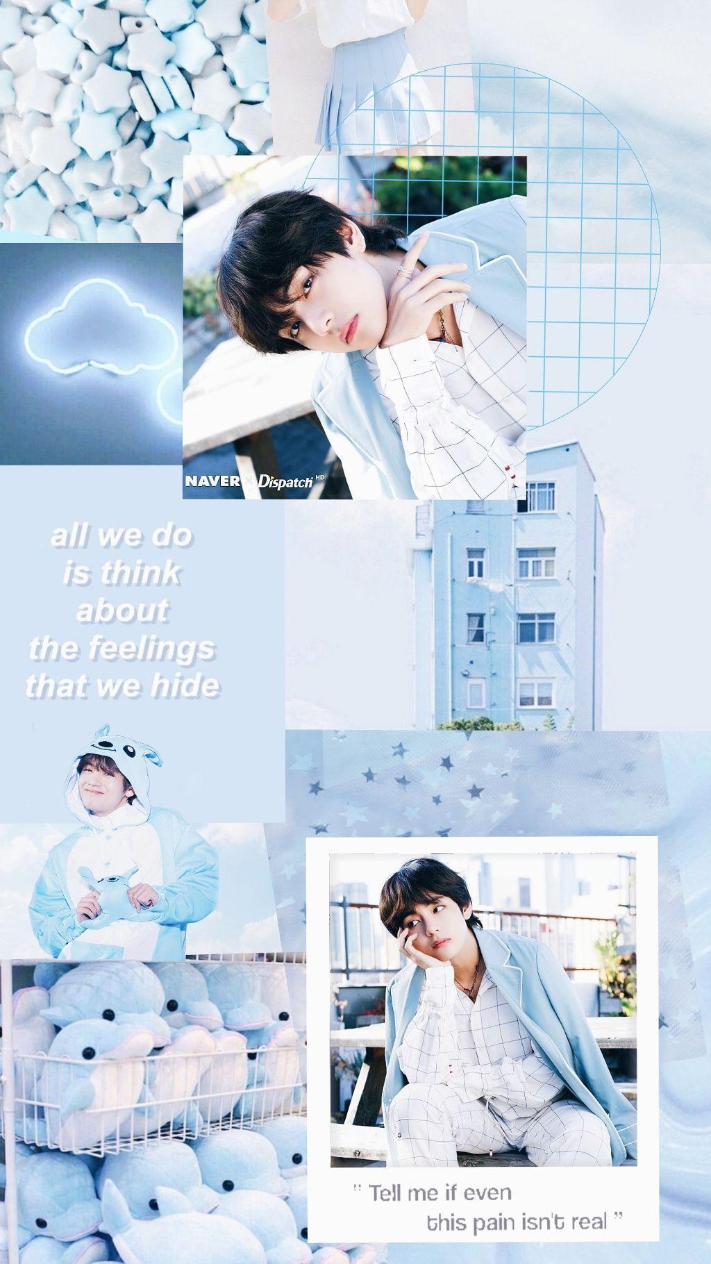 1024x1820 Collage aesthetic: Kim Taehyung Color: Baby blue