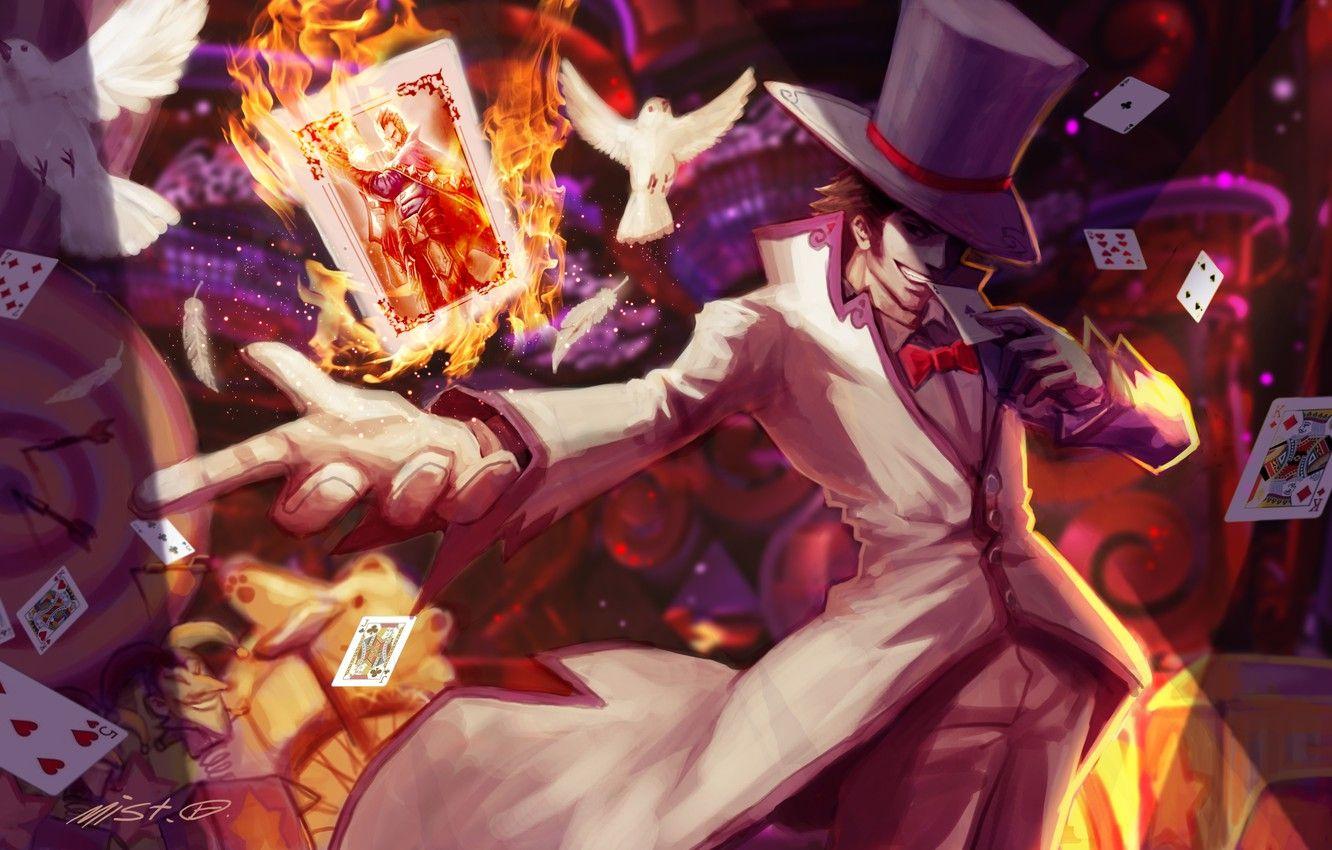 1332x850 Wallpaper card, fire, hat, art, pigeons, male, League of Legends
