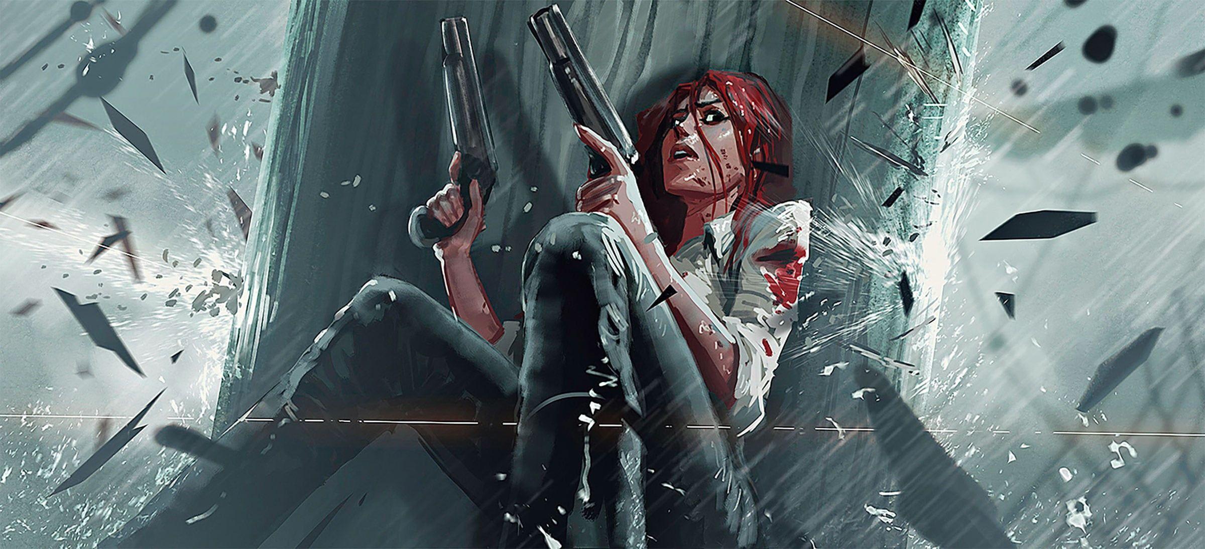 2400x1094 Female character holding gun illustration, Miss Fortune, League