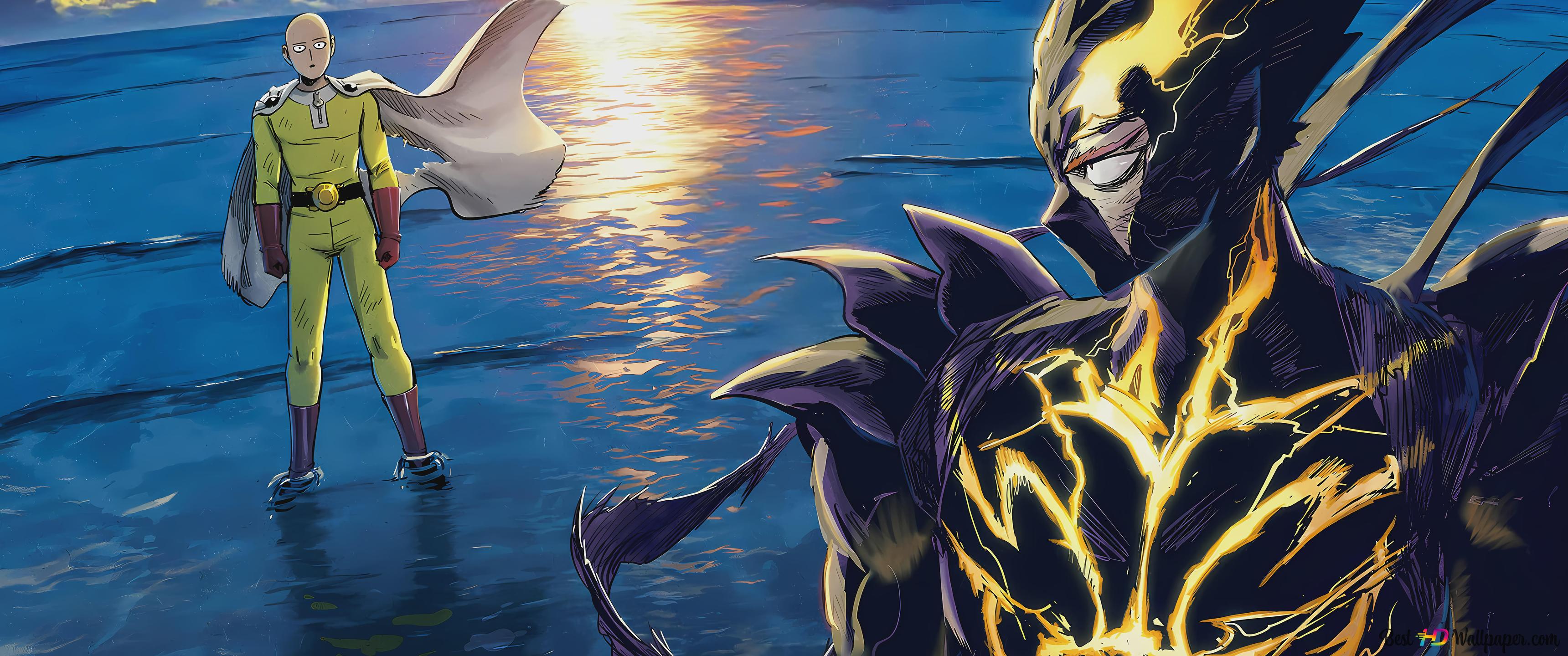 3440x1440 Caped Baldy Vs Garou Monster 8K wallpaper download
