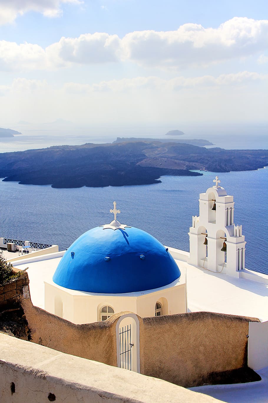 910x1365 HD wallpaper: Greece, Santorini, Church, Sea, Oia, sky, island, mediterranean