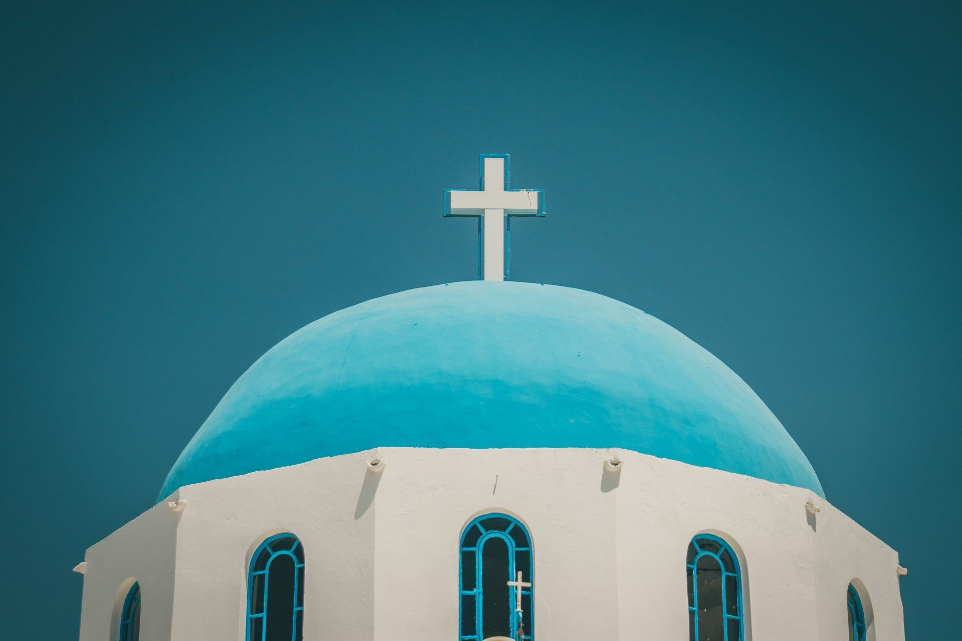 1920x1280 Download Santorini Cross Dome Religious Church 4k Ultra HD Wallpaper