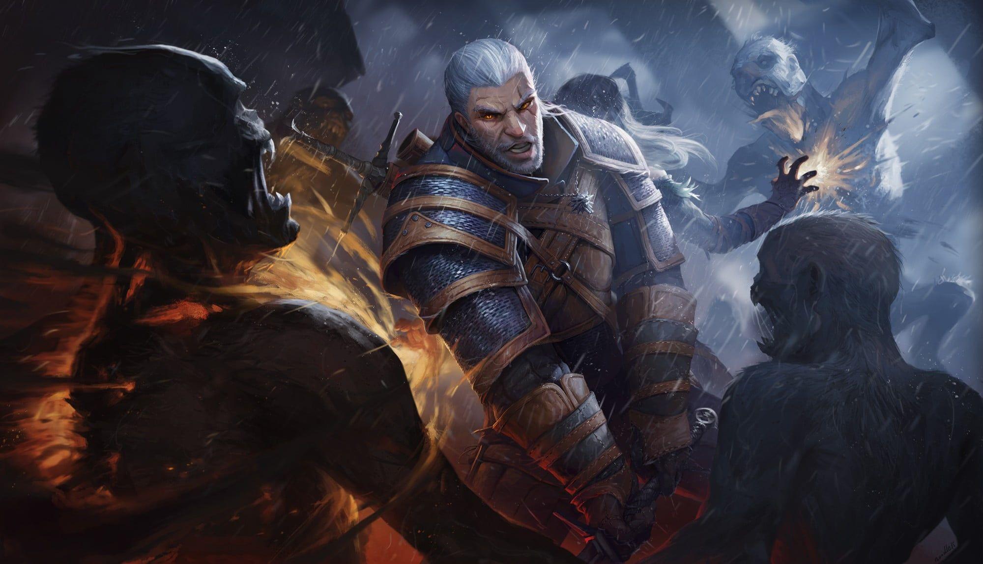 2000x1149 The Witcher 3 Wild Hunt Gerald of Rivia illustration, dark fantasy