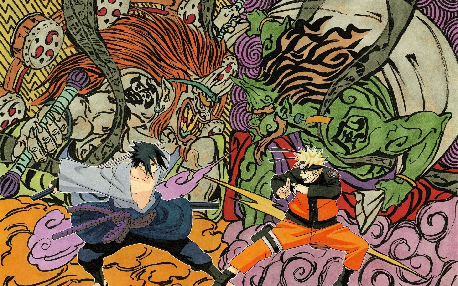 1920x1200 naruto, Vs, Sasuke, Art, Battle, Weapons Wallpaper HD / Desktop and Mobile Background