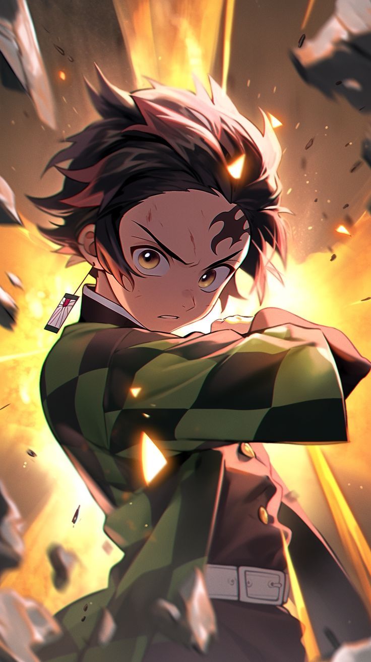 736x1313 Epic Tanjiro Kamado Battle Scene Wallpaper Slayer Illustration