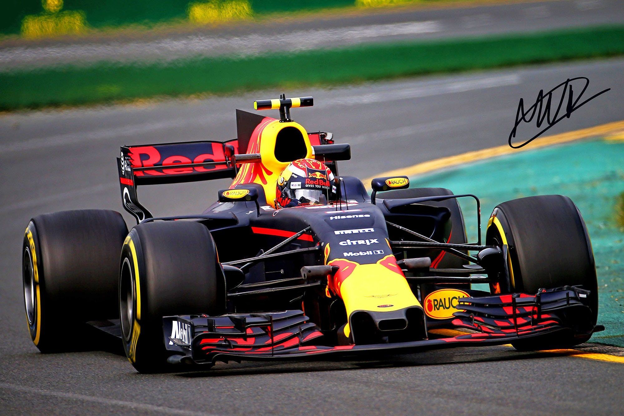 2000x1333 Red Bull Racing F1 With Pre Printed Max Verstappen Autograph High Gloss Art Print Poster. (053P) (24”x36”)