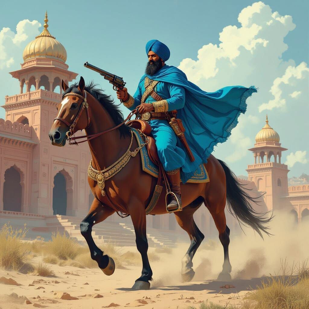 1024x1024 Nihang Warrior on Horseback in Digital Art