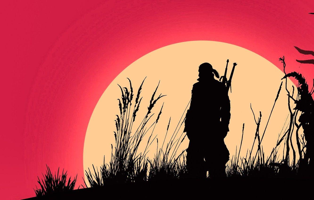 1332x850 Wallpaper fantasy, game, The Witcher, minimalism, sun, man
