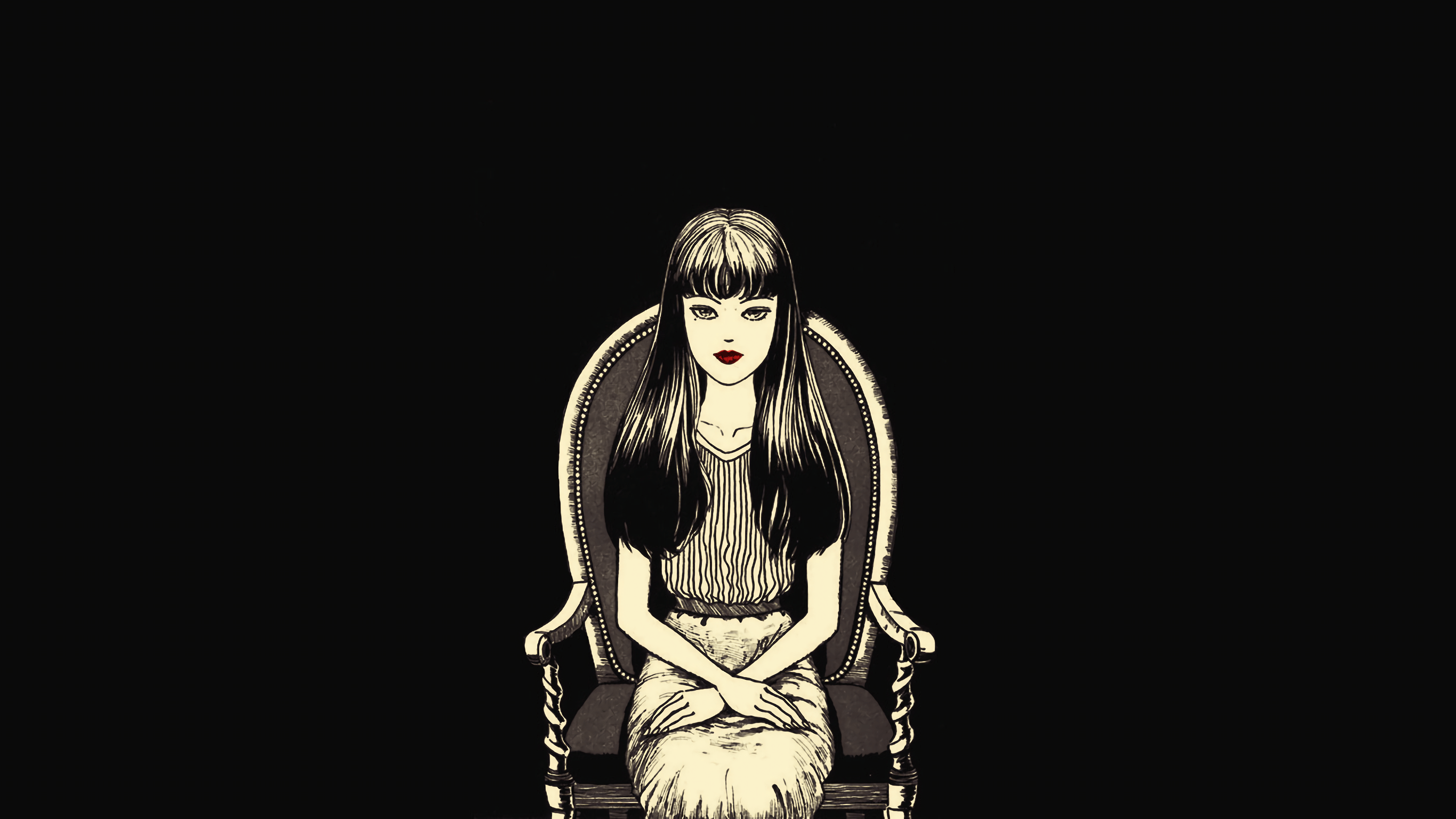 2732x1536 Tomie Anime HD Wallpaper: Enigmatic Elegance in Darkness