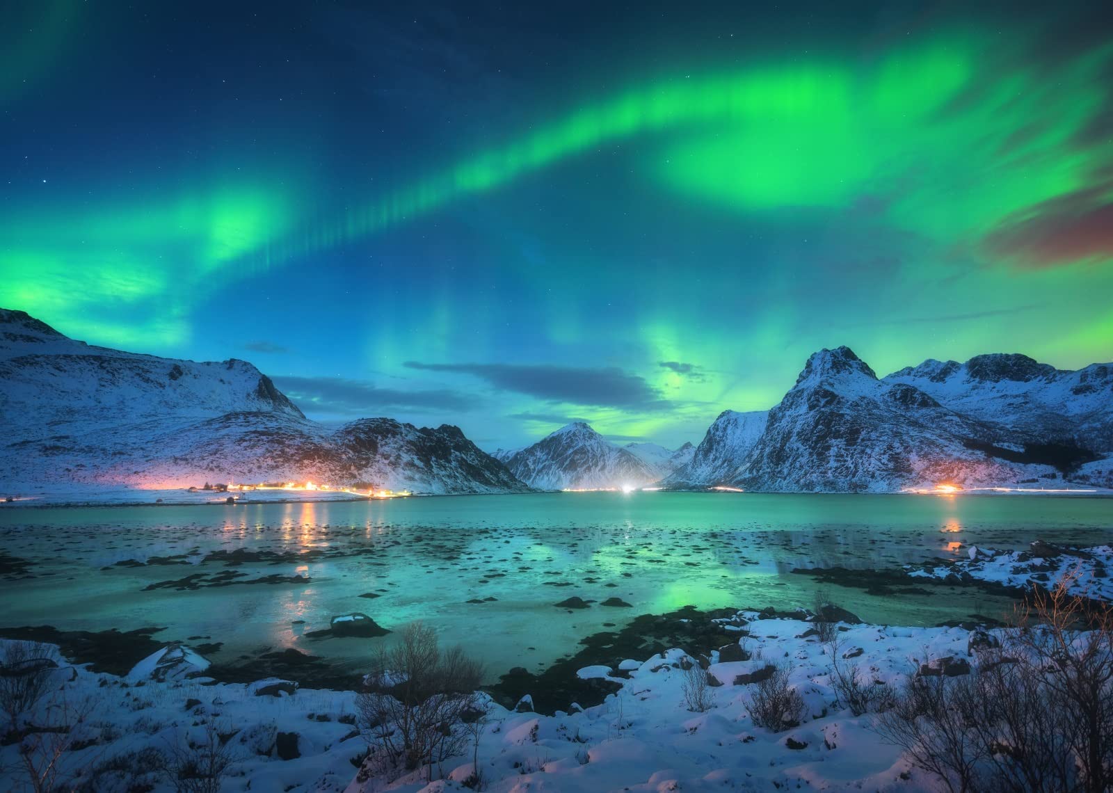 1600x1140 Amazon.com : BELECO 10x8ft Fabric Aurora Borealis Night Sky Backdrop Arctic Snow Capped Mountains Lake Scenery Starry Sky With Polar Lights Norway Winter Landscape Background Wallpaper Home Decor Photo Props