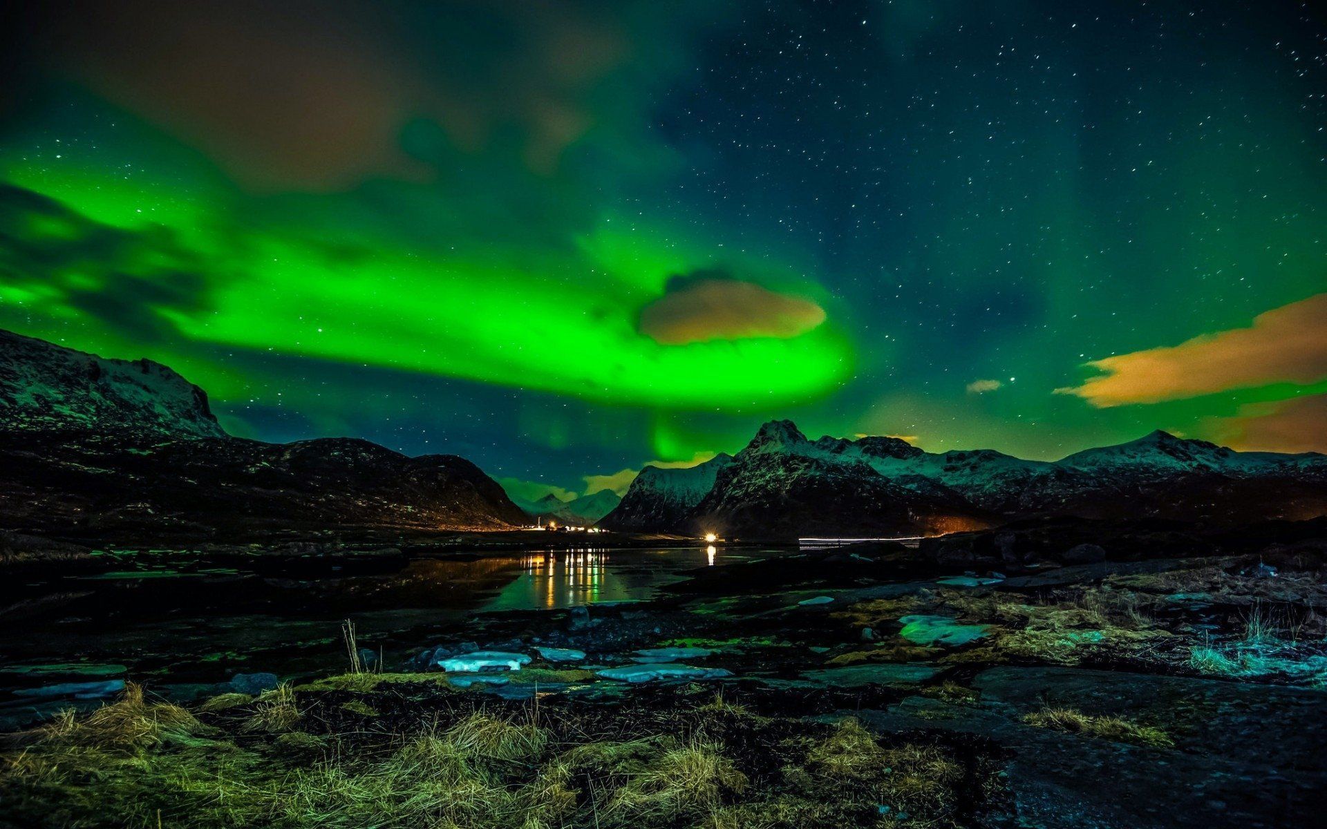 1920x1200 Lofoten Islands, Norway, Polar night, Aurorae, Landscape, Retouching Wallpaper HD / Desktop and Mobile Background