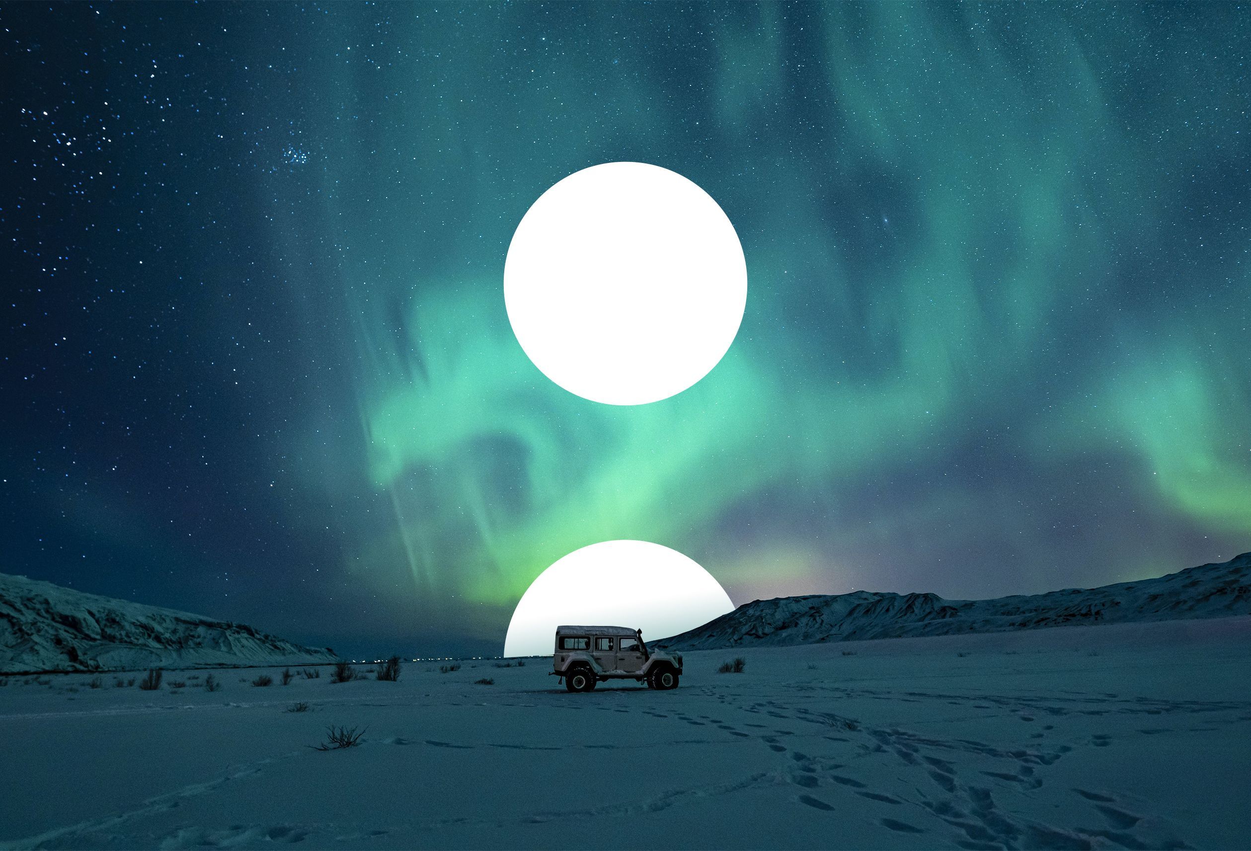 2518x1713 Moon Wallpaper 4K, Northern Lights, Aurora sky