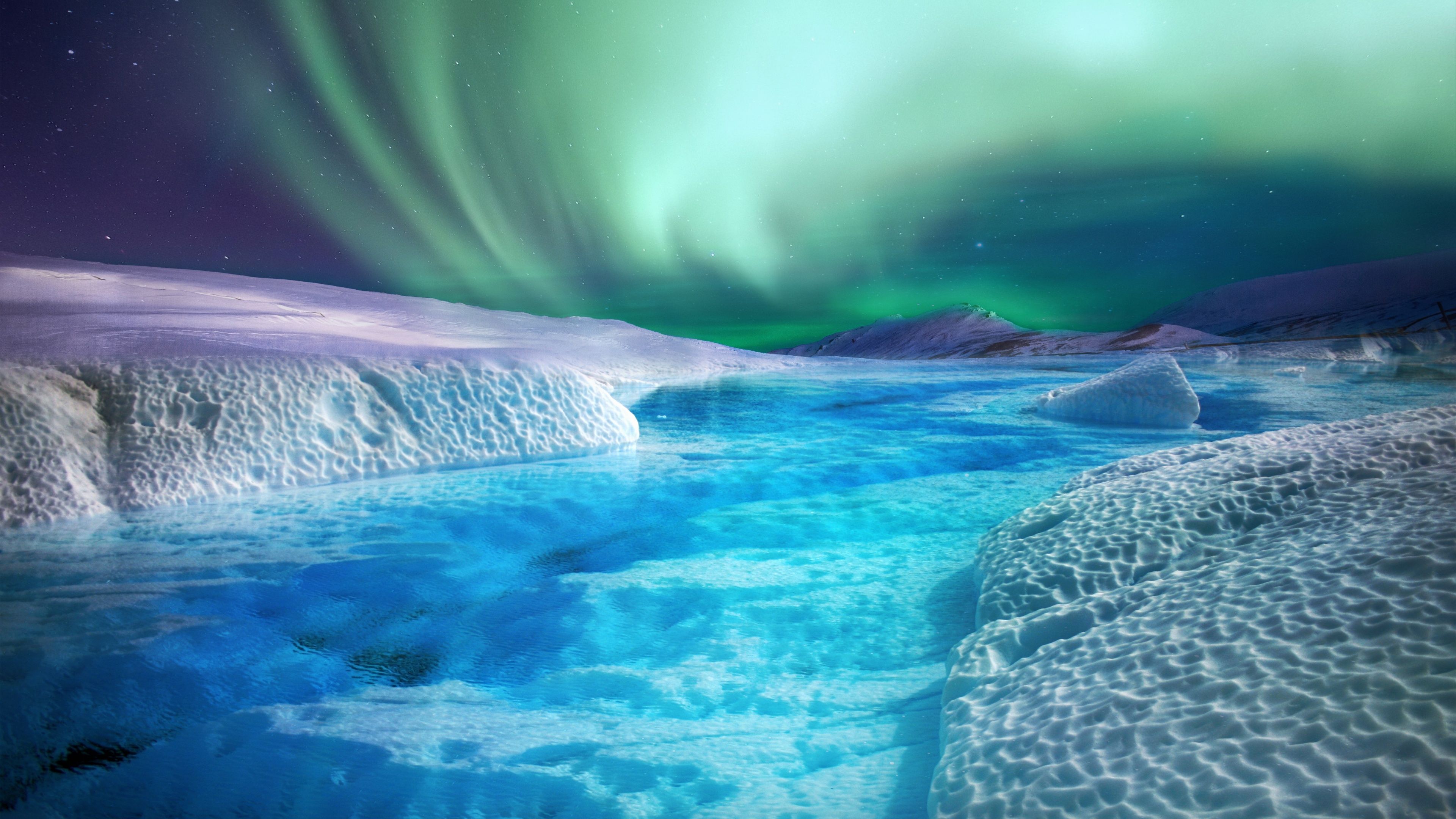 3840x2160 Aurora Borealis Wallpaper 4K, River, Northern Lights