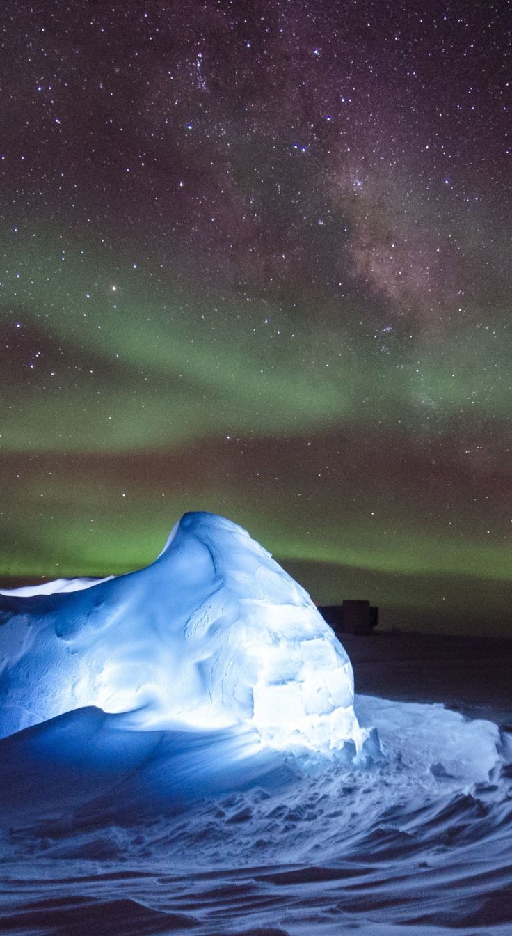 736x1344 Iceberg, Northern Lights, sea, night, nature, 1440x2630 wallpaper