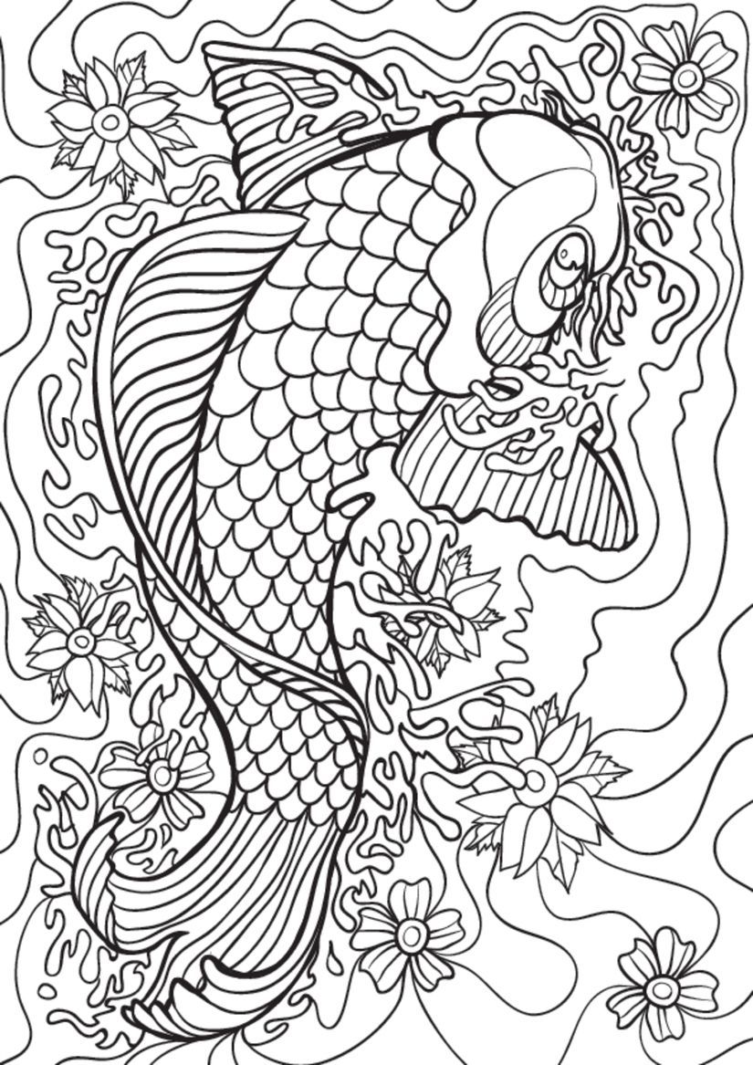 825x1167 Koi Coloring Illustration Wall Mural