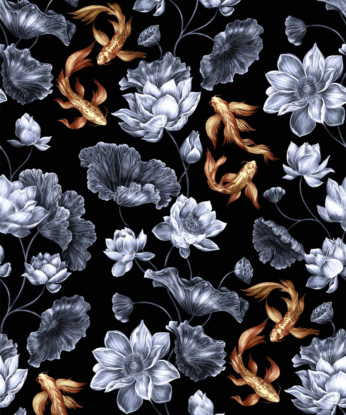 1100x1320 Golden Koi Wallpaper / Black / Double Roll
