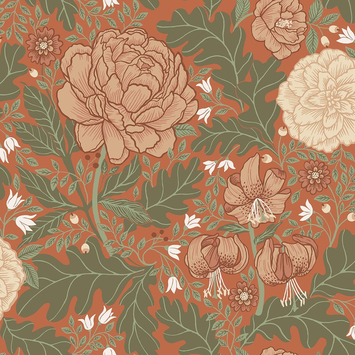 1200x1200 2999 14004 Camille Red Peony & Lily Wallpaper