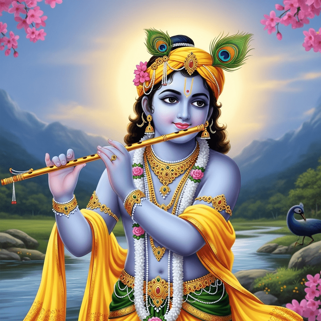 1024x1024 Ultimate HD Wallpaper Of God Shri Krishna. Divine Illustration. AI Art Generator. Easy Peasy.AI