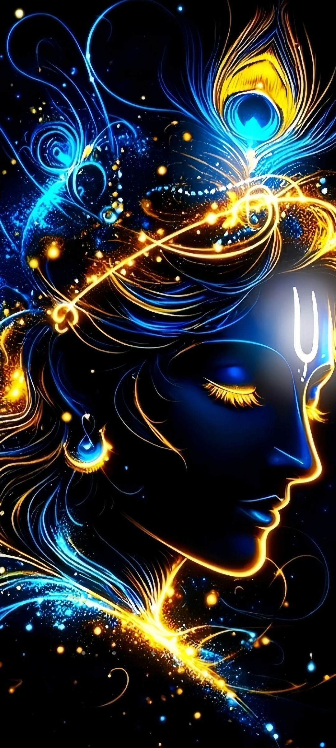 1080x2400 Lord Krishna Wallpaper 4K, Black background, Hindu God, 5K