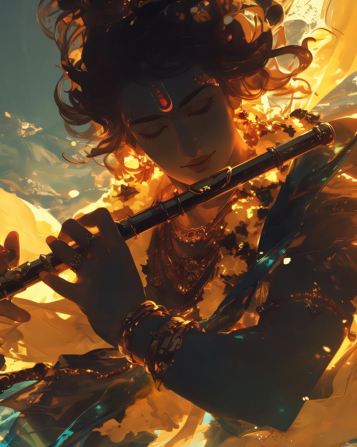 1152x1440 Lord Shri Krishna ji ai created full HD wallpaper with flute, Download for Mobile