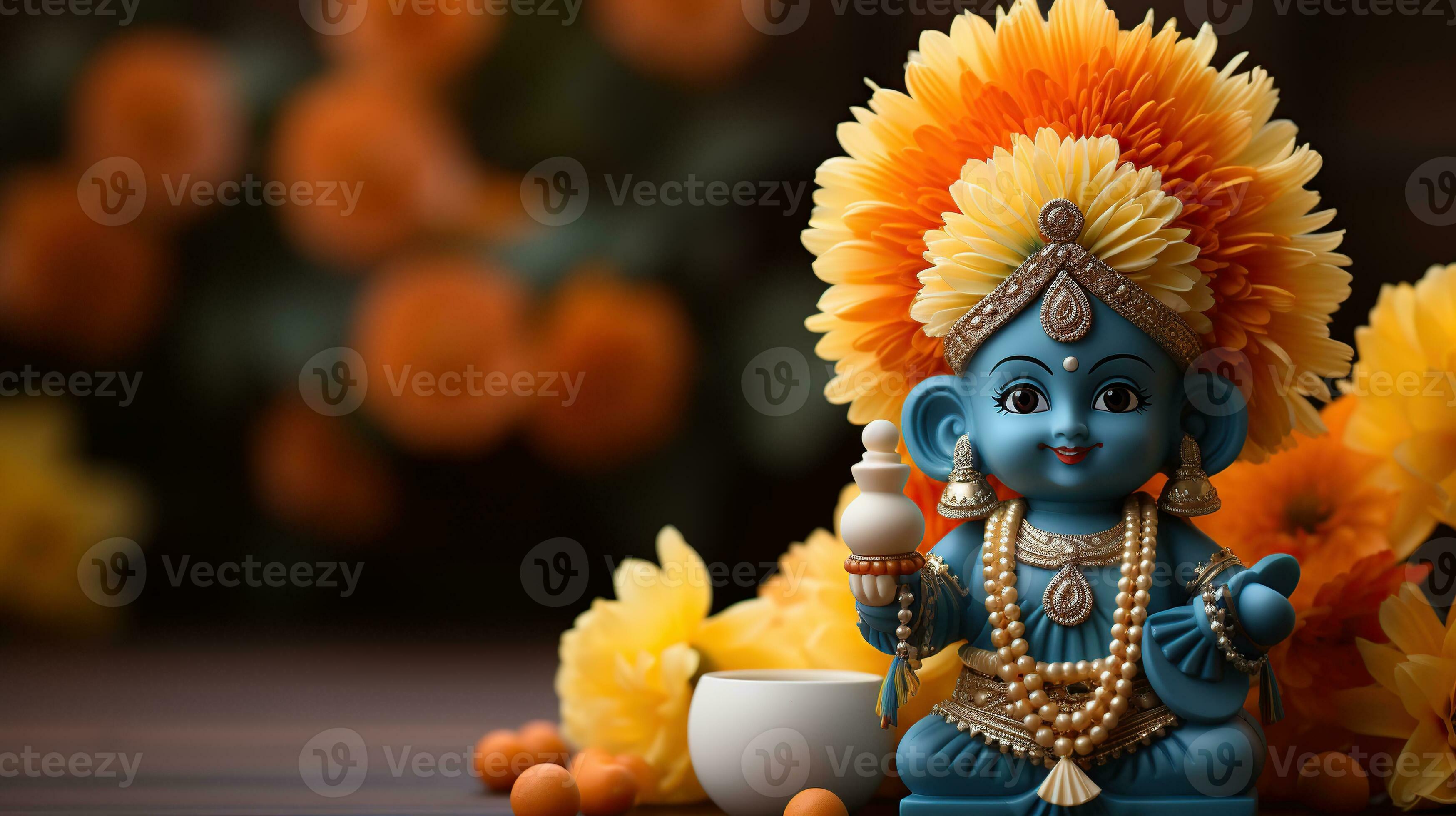 3497x1960 Happy Krishna Janmashtami. AI Generated