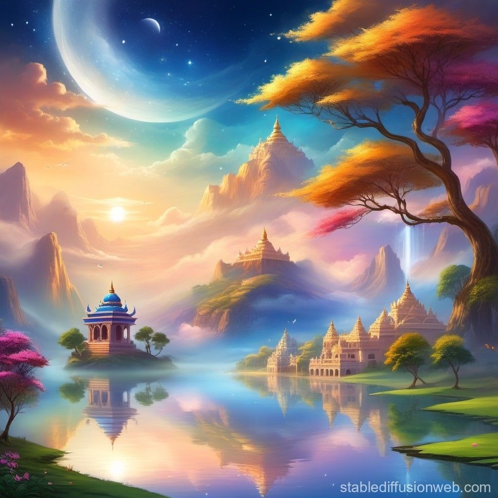 1024x1024 Lord Shree Krishna: Landscape Wallpaper. Stable Diffusion Online