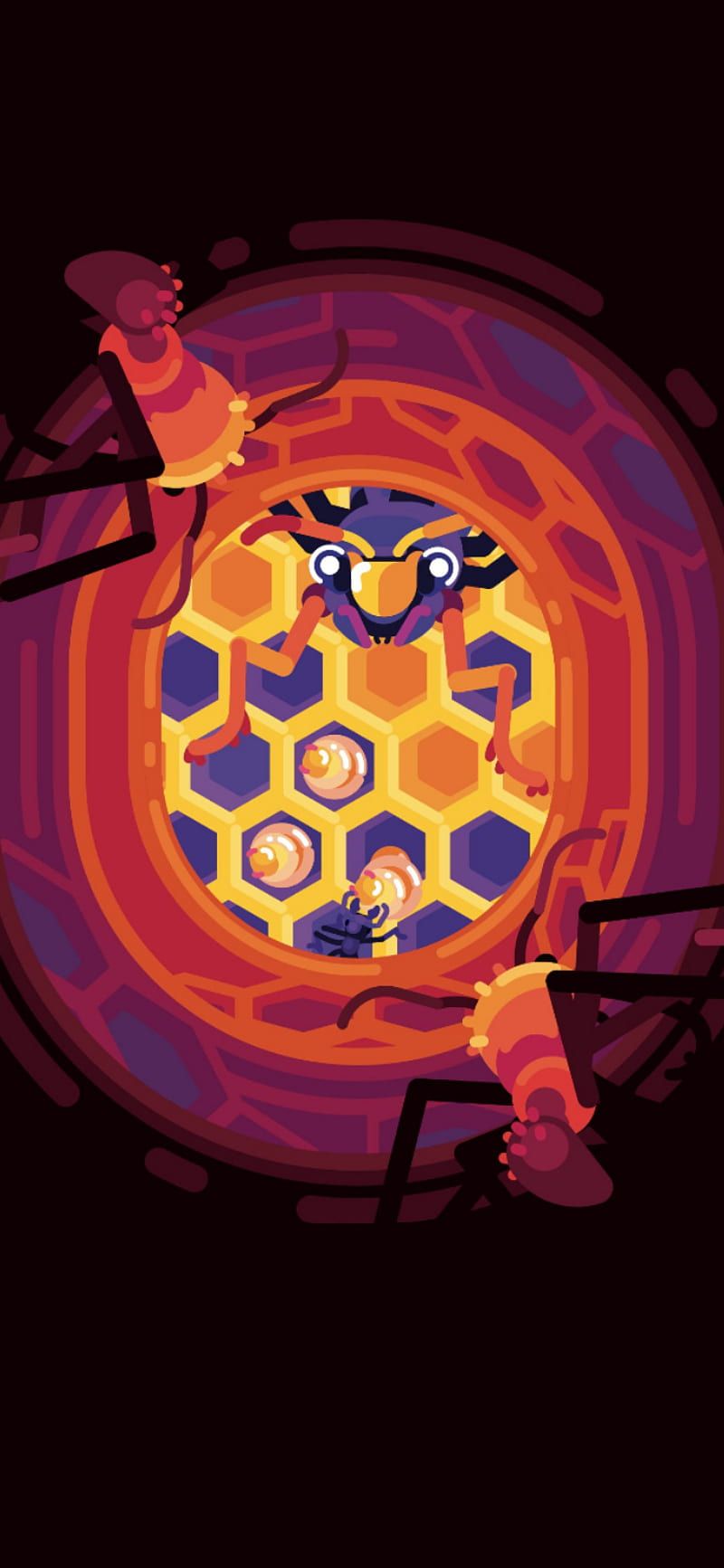 800x1733 Antcomb Kurzgesagt, ant, ants, art, desenho, honeycomb, nest, orange, red, yellow, HD phone wallpaper