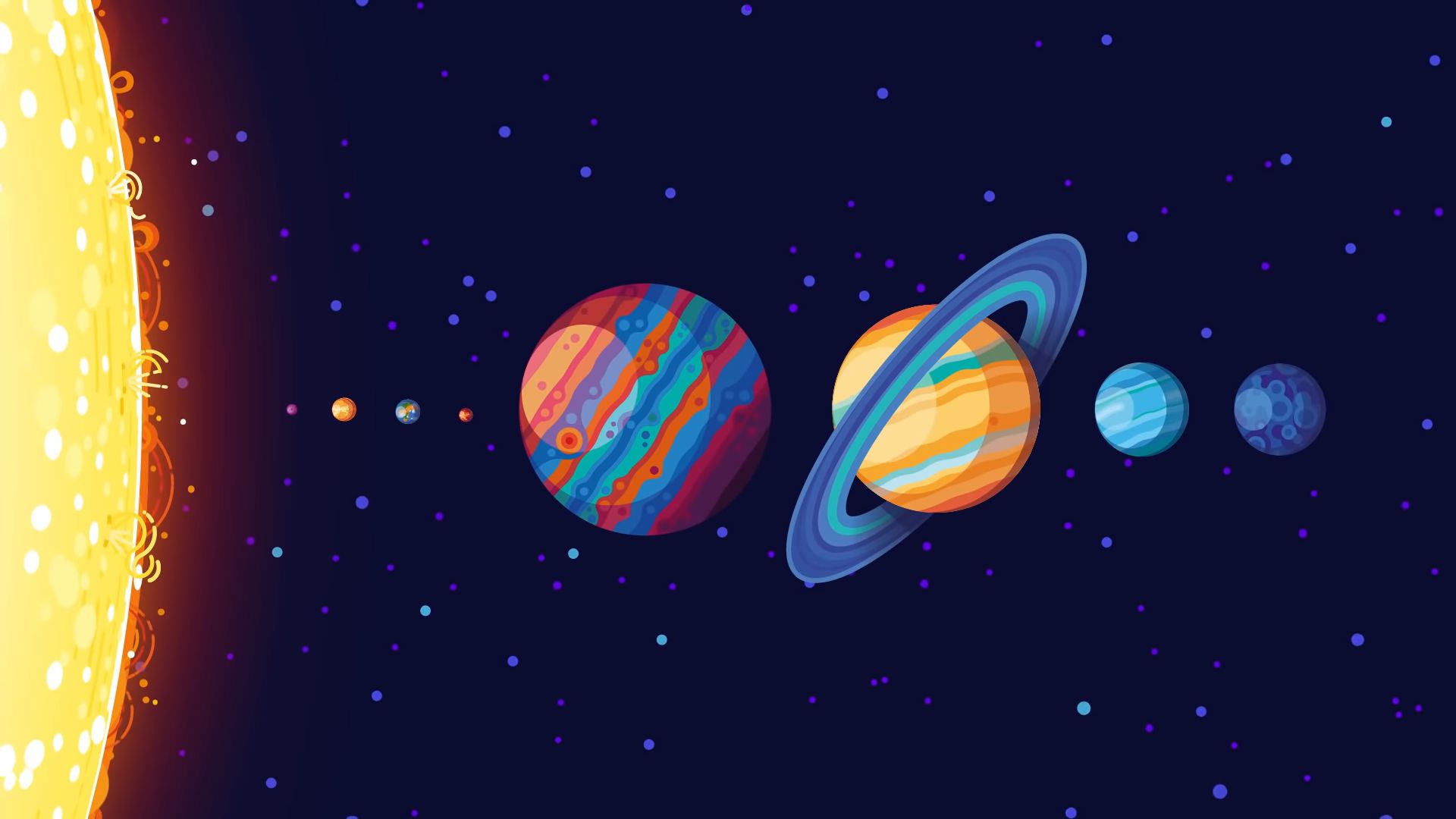 1920x1080 Phone wallpaper: Kurzgesagt, Neptune (Planet), Venus, Saturn, Mars, Jupiter, Minimalist, Sci Fi, Solar System, Earth, Mercury (Planet), Planet, Space, Sun, Uranus 1055189