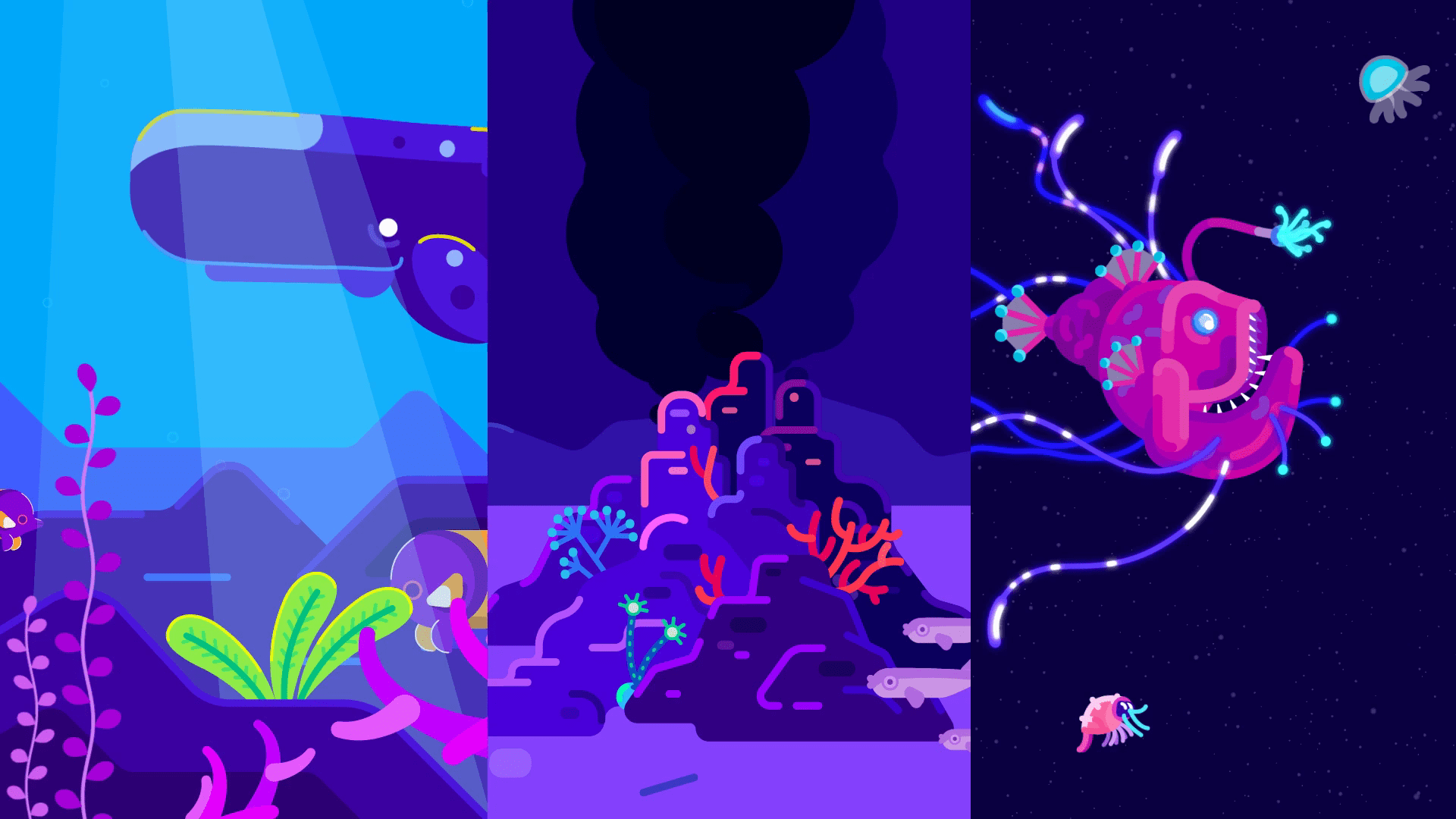1920x1080 Kurzgesagt ocean split screen by Patrick Wehbe on Dribbble