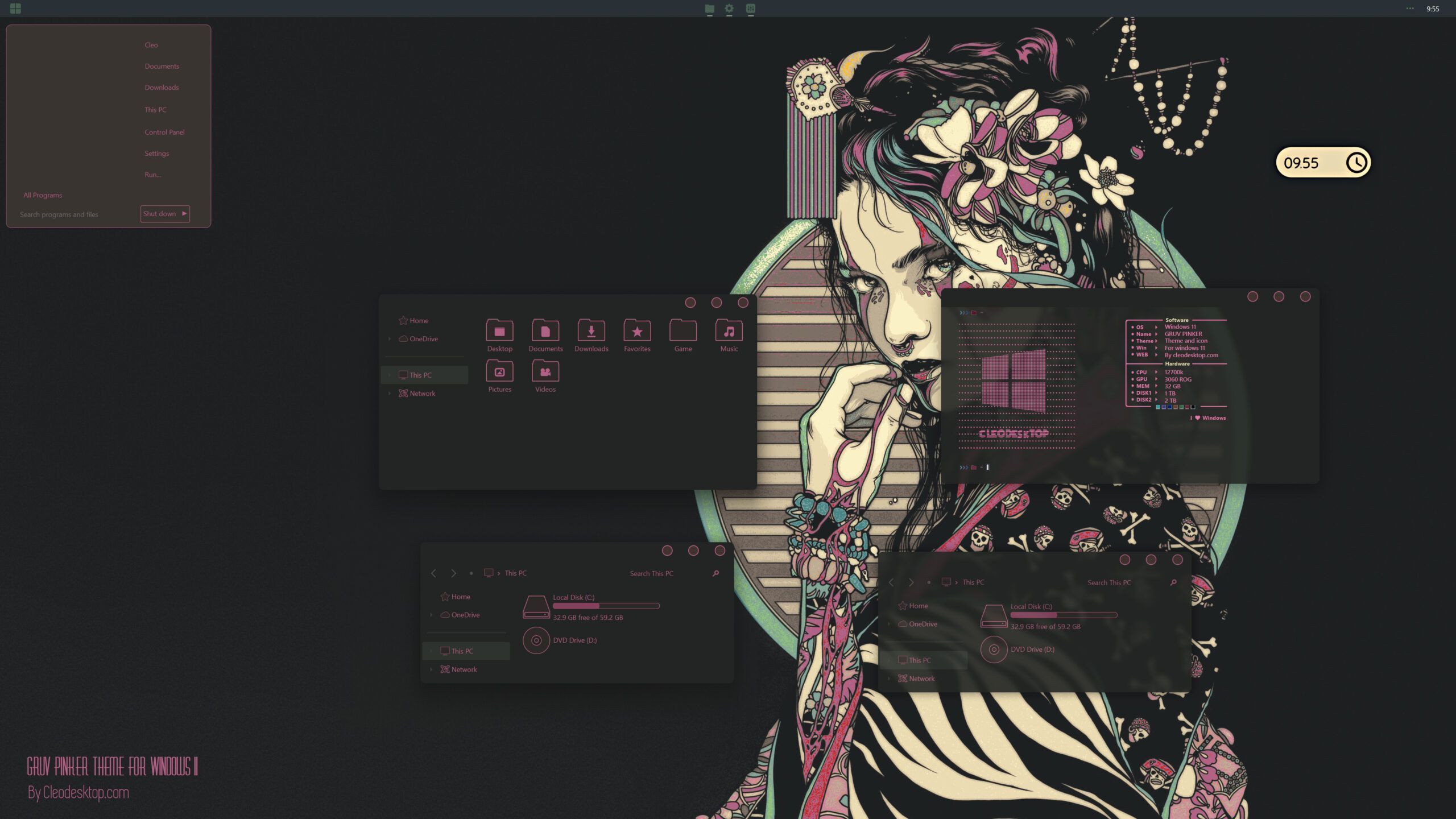 2560x1440 GRUV PINK GLASS Theme For Windows 11