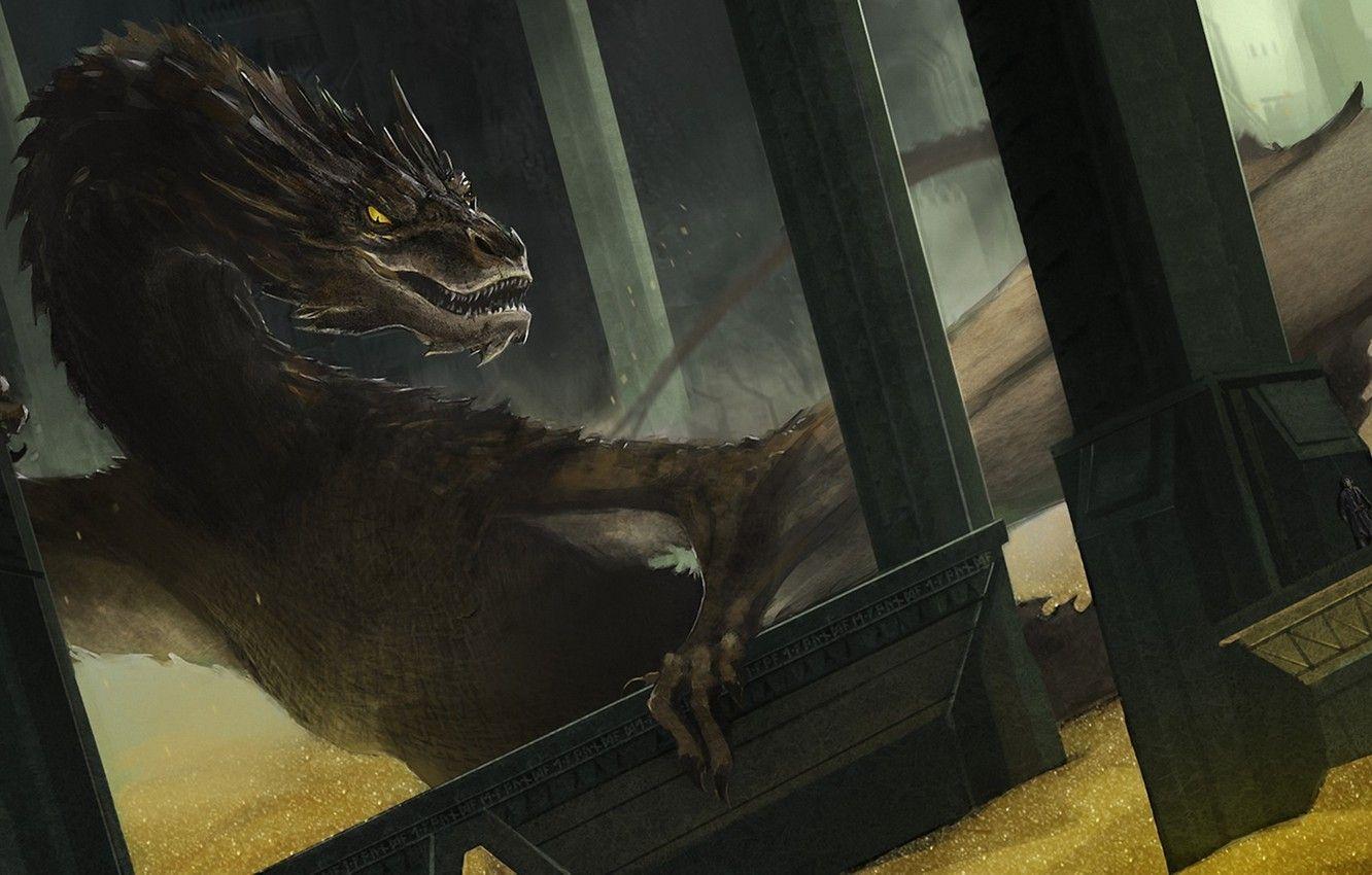 1332x850 Wallpaper gold, dragon, art, the hobbit, The Hobbit