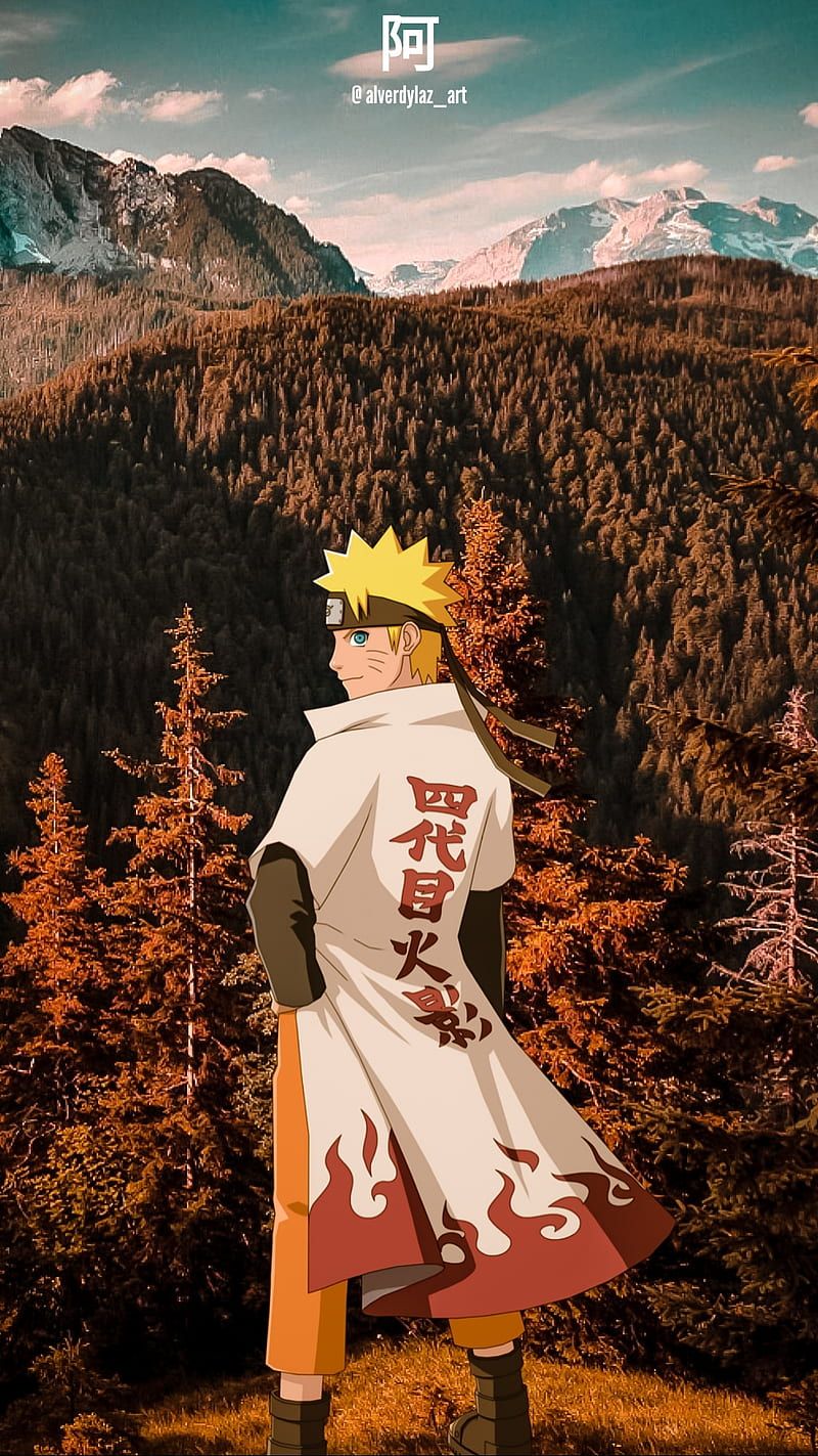 800x1423 Konoha Orange Hokage, sky, forest, mountains, anime aesthetic, clouds, naruto uzumaki, HD phone wallpaper