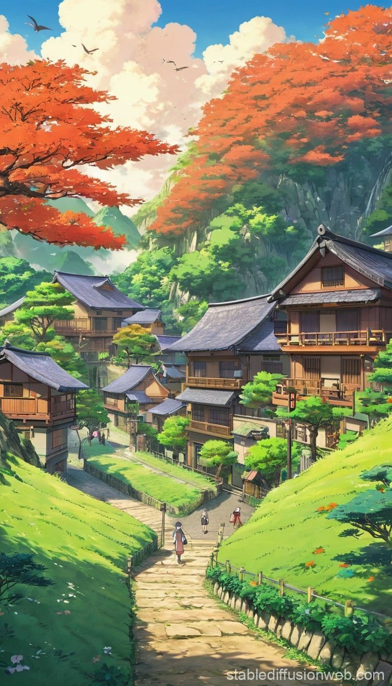 768x1344 Konoha Village Landscape. Stable Diffusion Online