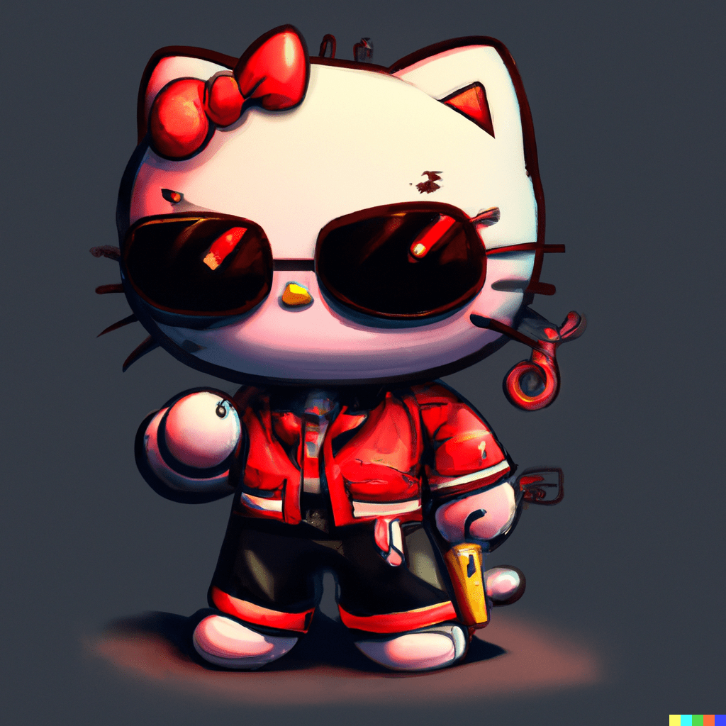 1024x1024 Hello Kitty as a gangster, digital art