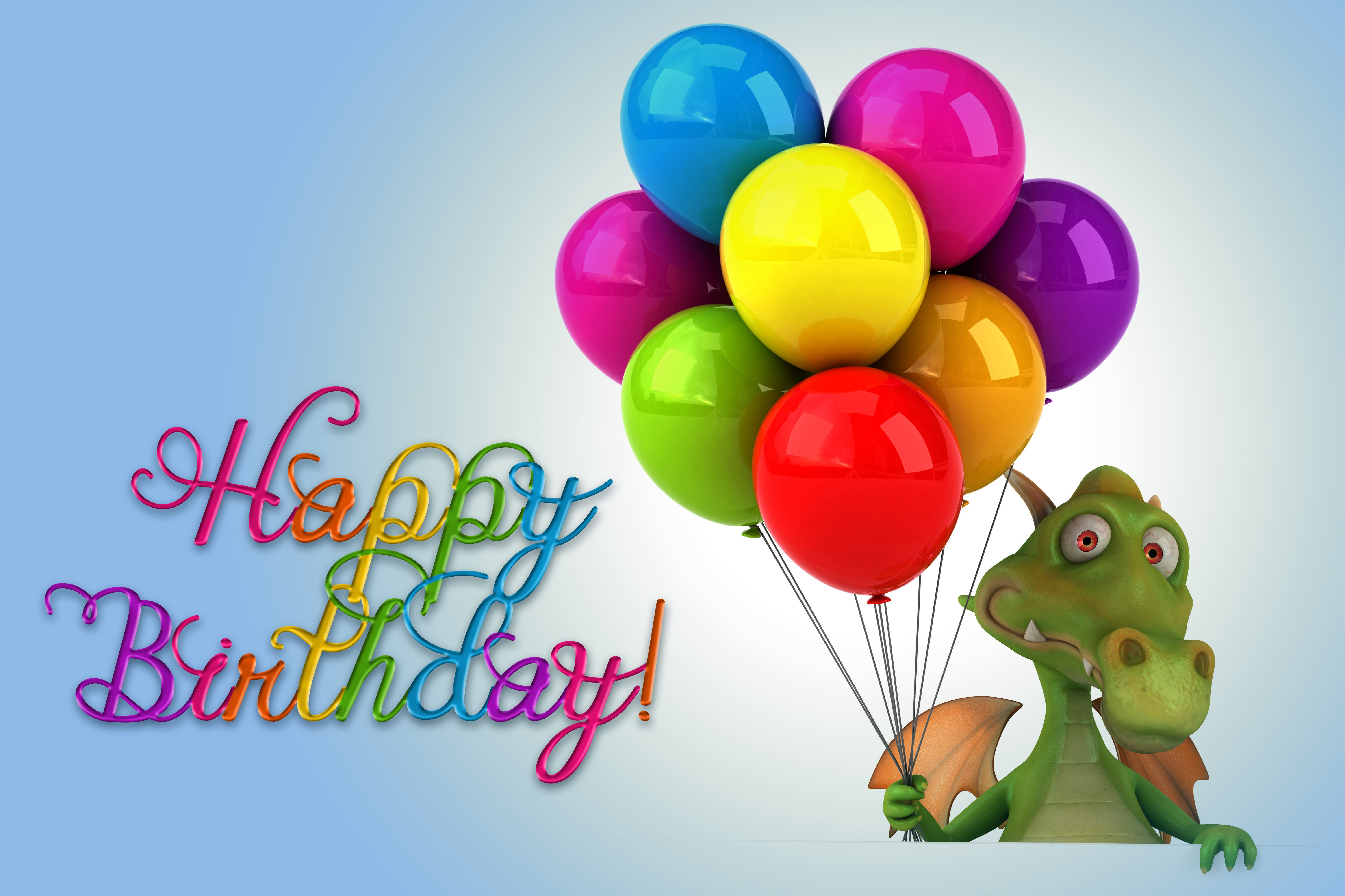 6000x4000 Wallpaper balls, dragon, colorful, dragon, funny, Happy, balloons, Birthday for mobile and desktop, section праздники, resolution 6000x4000