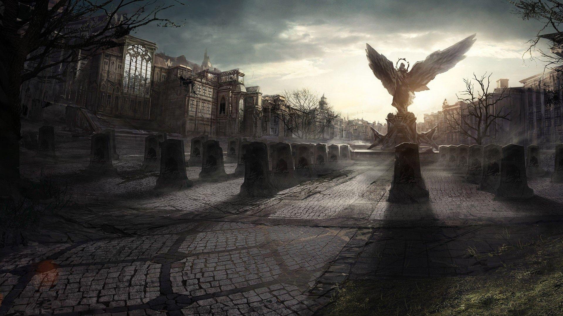 1920x1080 Angel statue in a destroyed city Desktop wallpaper 1920x1080
