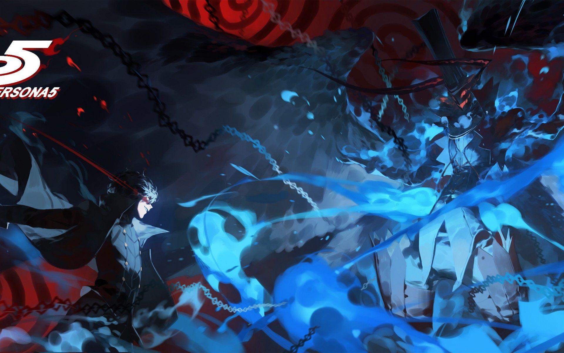 1920x1200 Download 1920x1200 Persona Kurusu Akira, Black Wings, Chains
