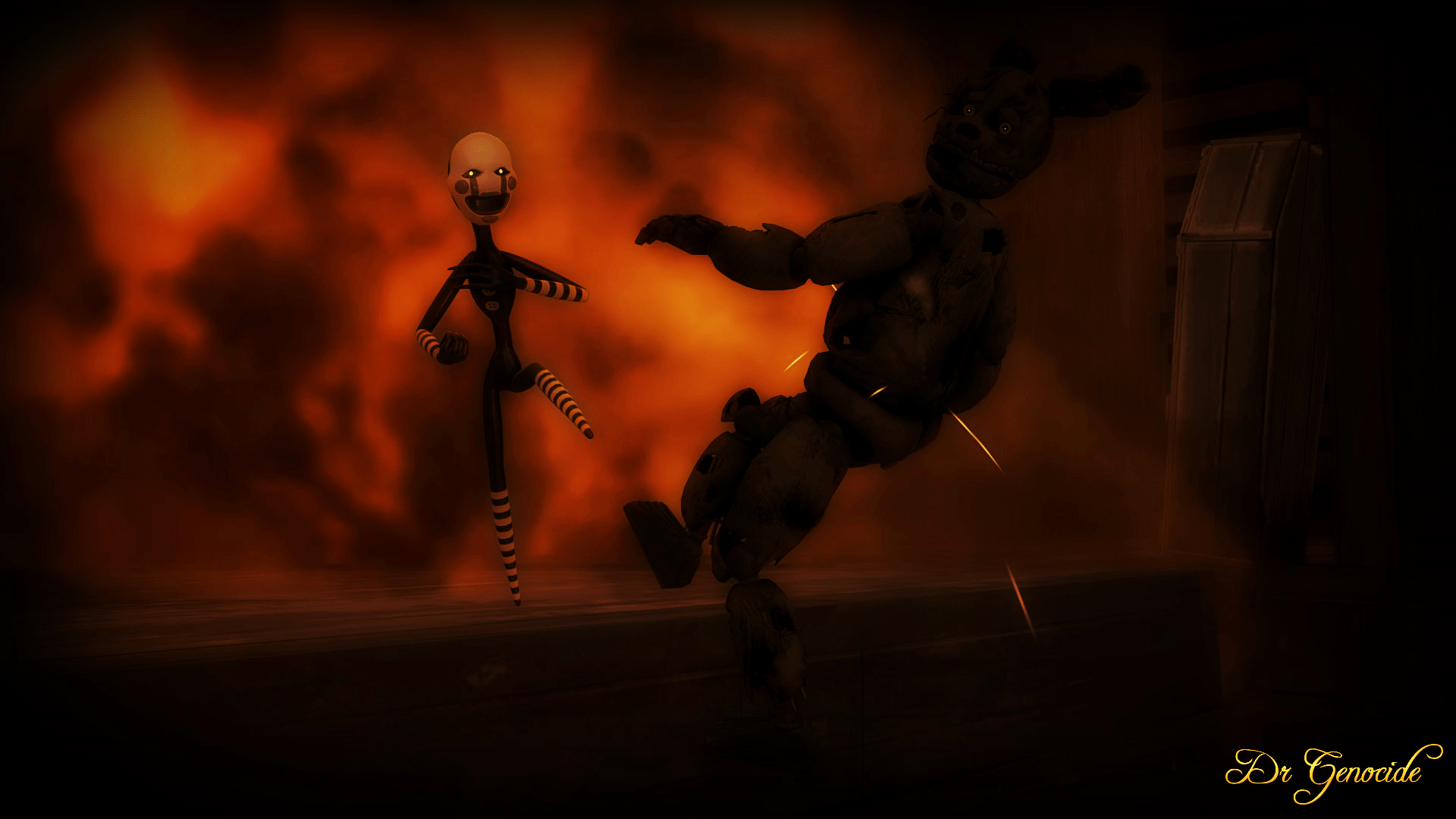 1920x1080 Free download FNAF 3 Marionette vs Springtrap Wallpaper