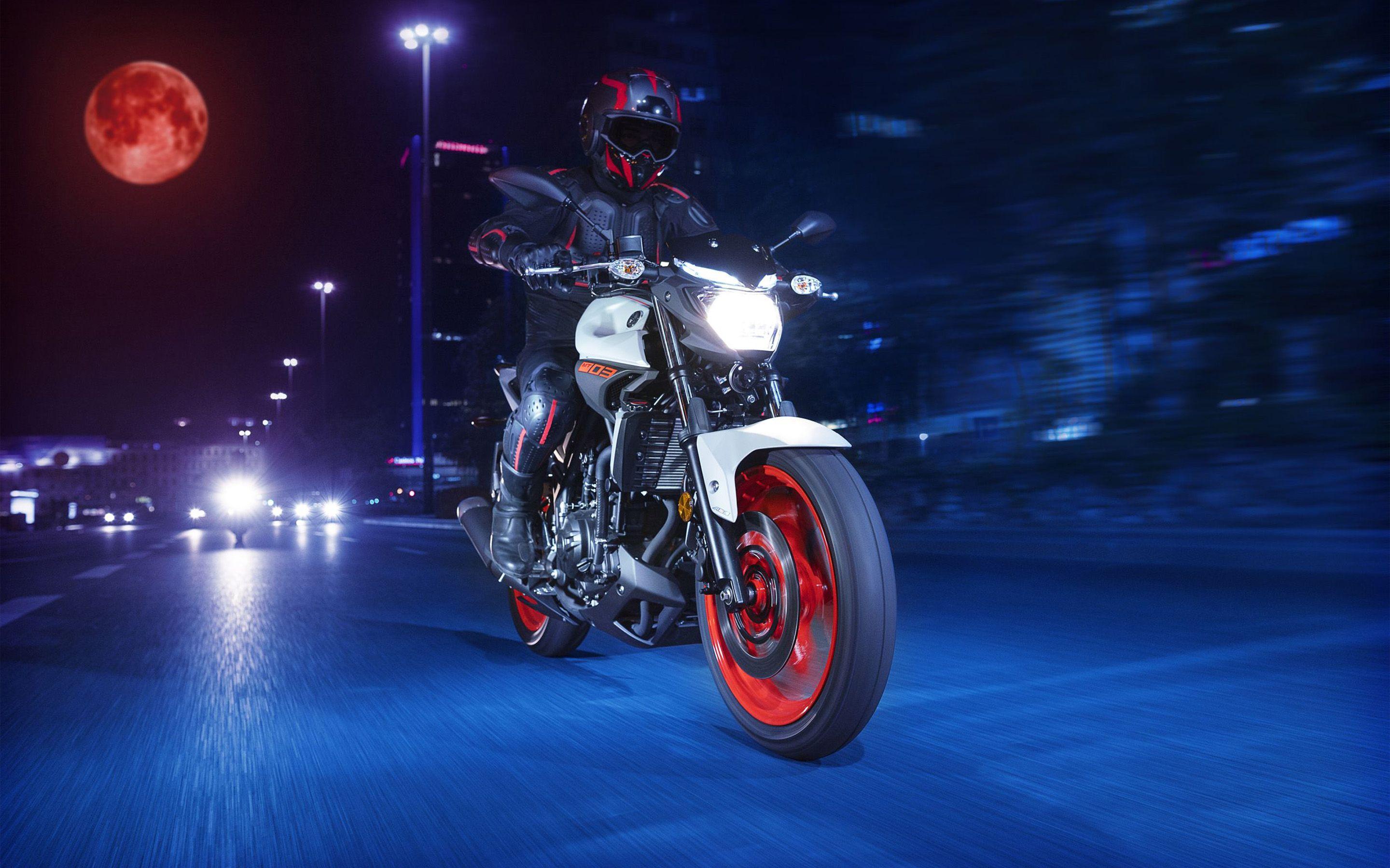 2880x1800 Download wallpaper Yamaha MT- night, 2019 bikes, moon, biker