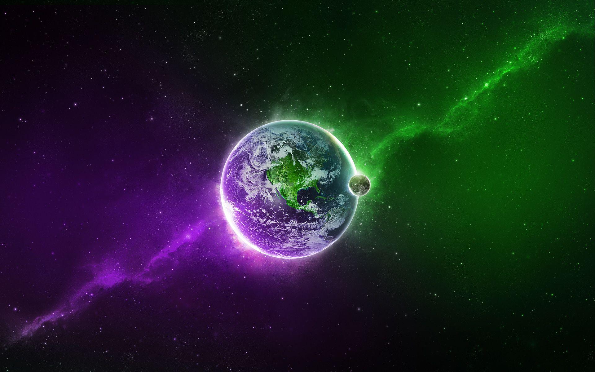 1920x1200 green, outer space, stars, purple, Earth wallpaper