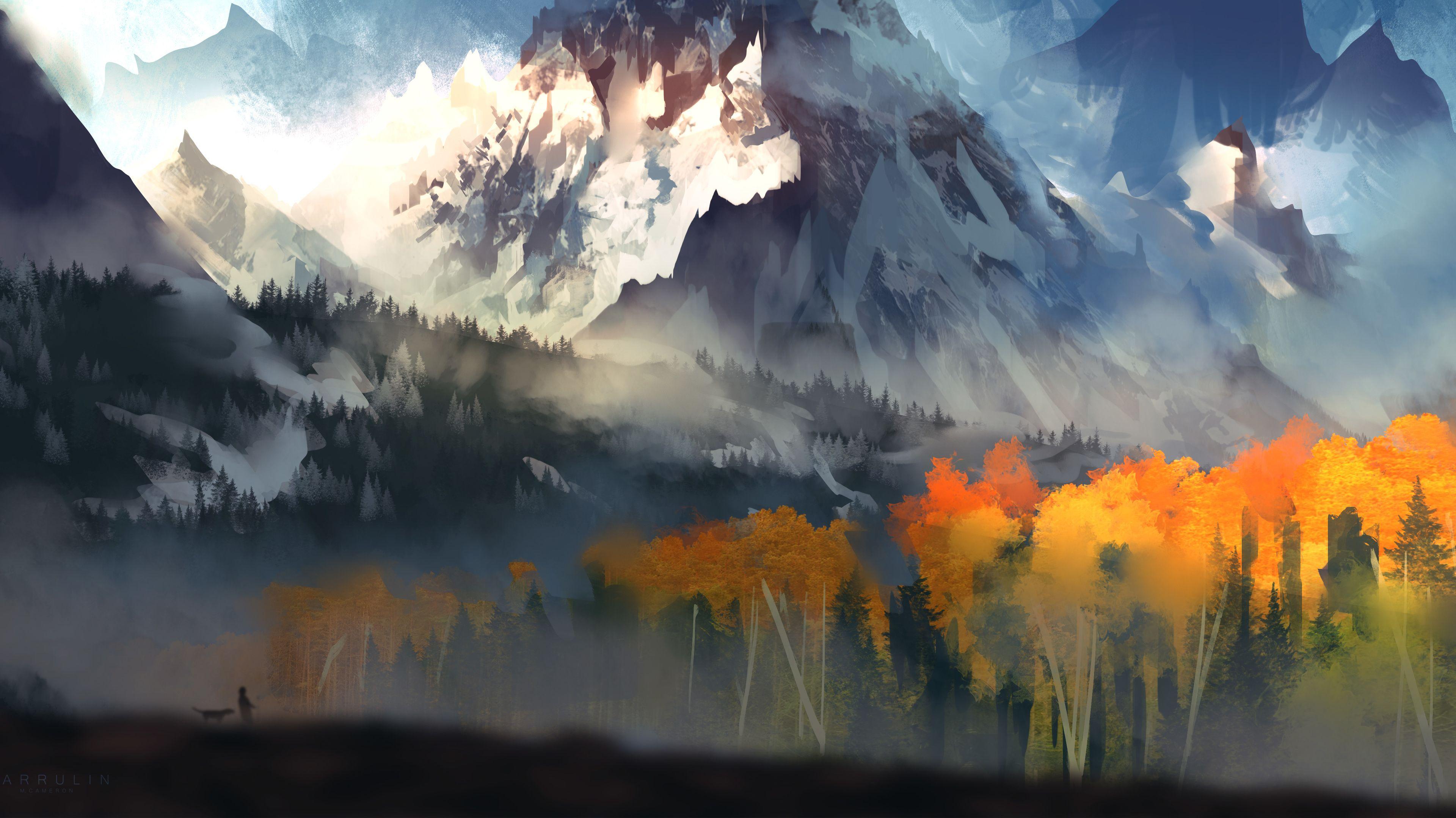 3840x2160 Wallpaper 4k Landscape Scenery Moutain Autumn Digital Art 5k Wallpaper