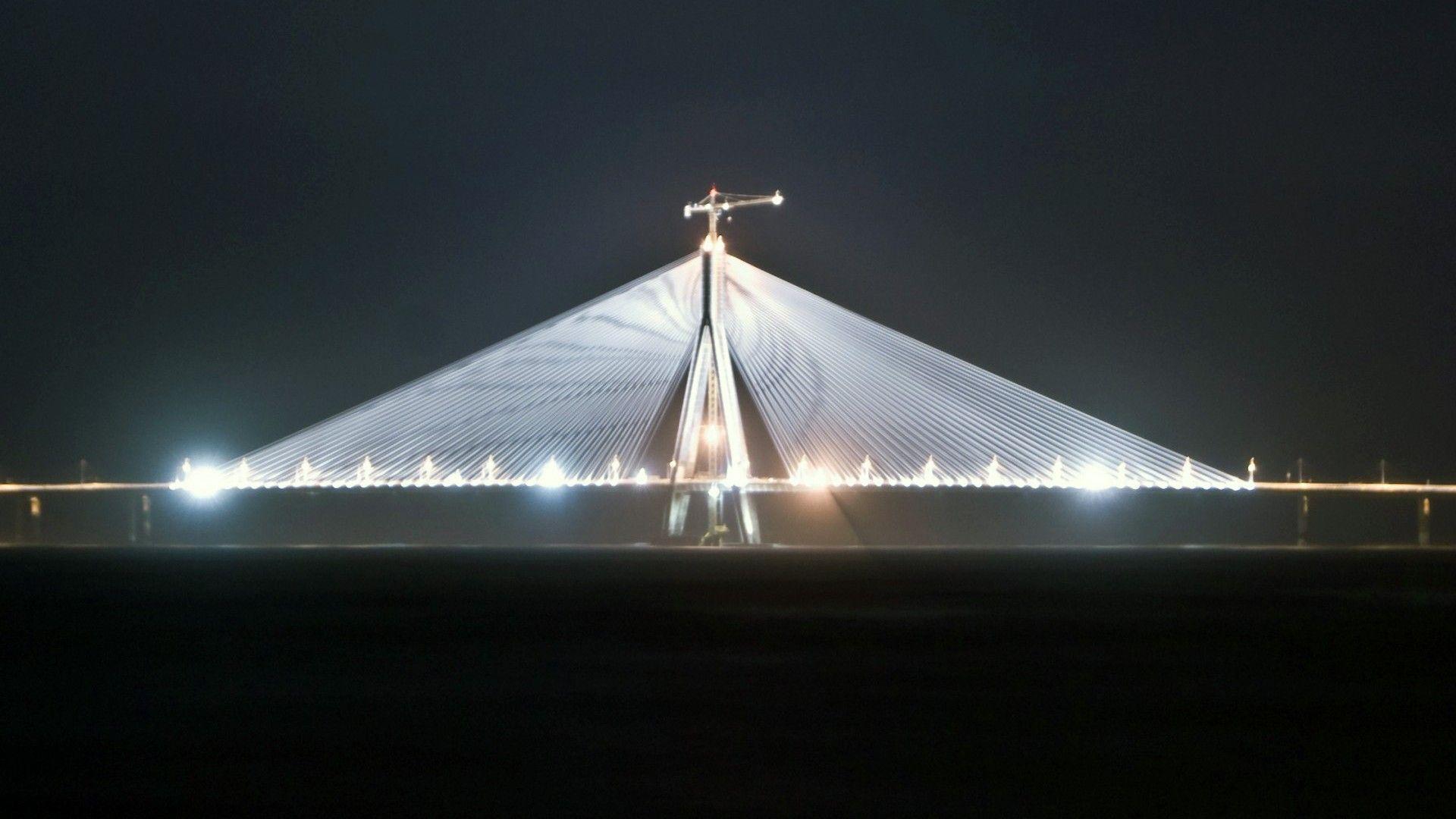 1920x1080 Night view of the bridge in Mumbai wallpaper and image