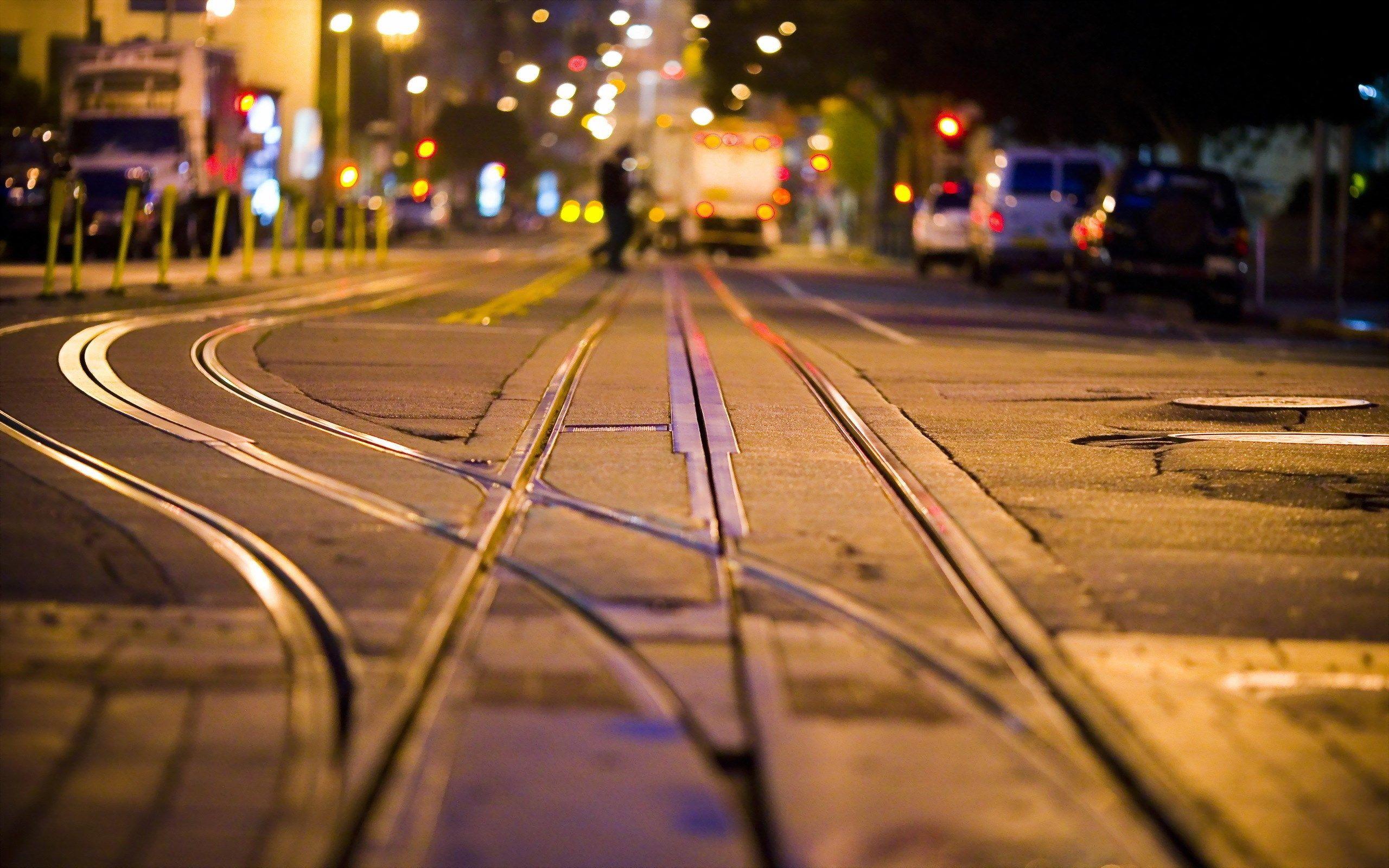 2560x1600 City Street Rails Night wallpaperx1600