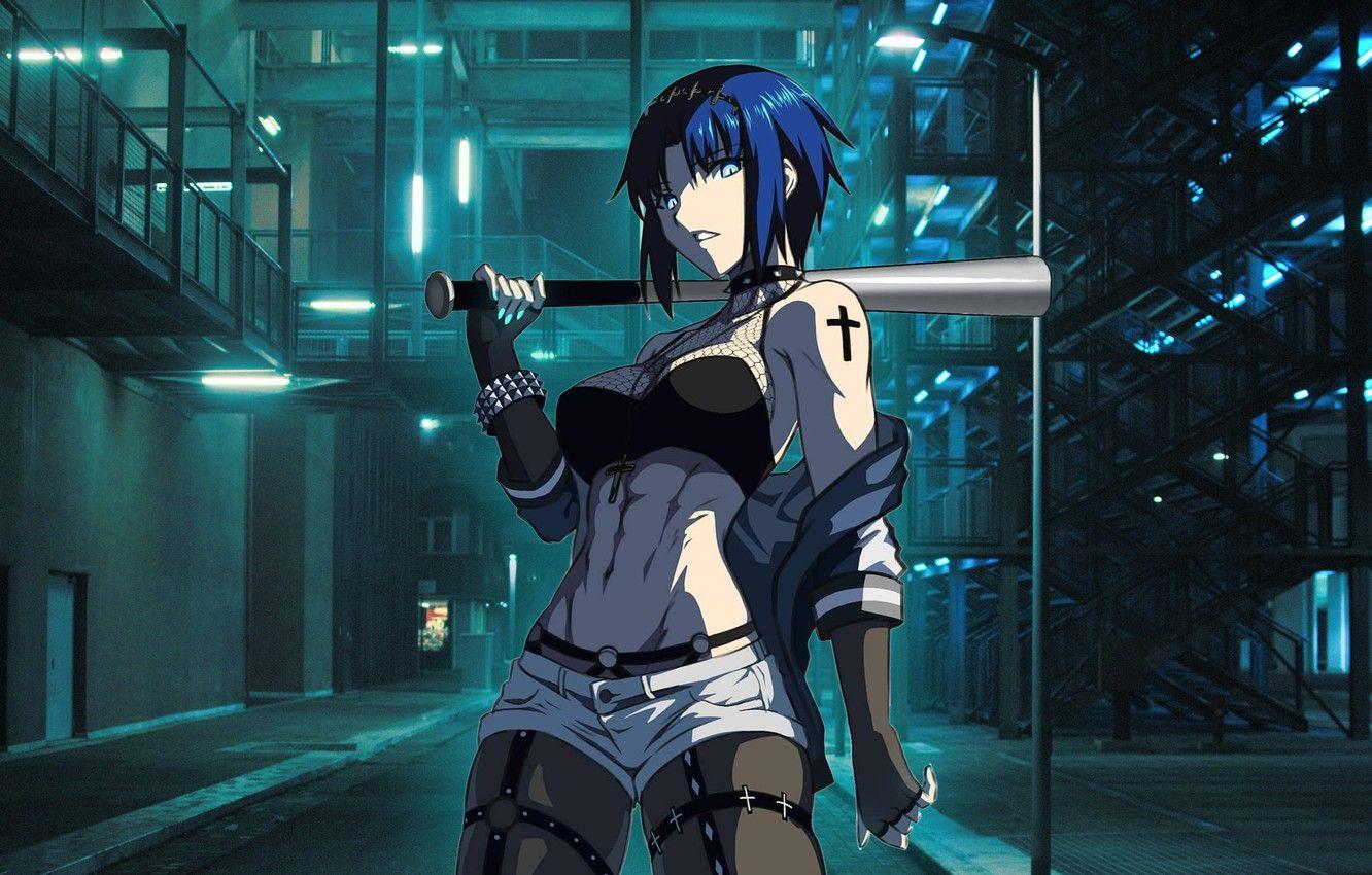1332x850 Wallpaper game, anime, blue eyes, ciel, blue hair, melty blood, tsukihime, night street, neon light, elesia image for desktop, section прочее