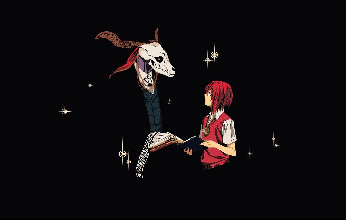 1332x850 Wallpaper girl, skull, anime, art, Mahou Tsukai no Yome