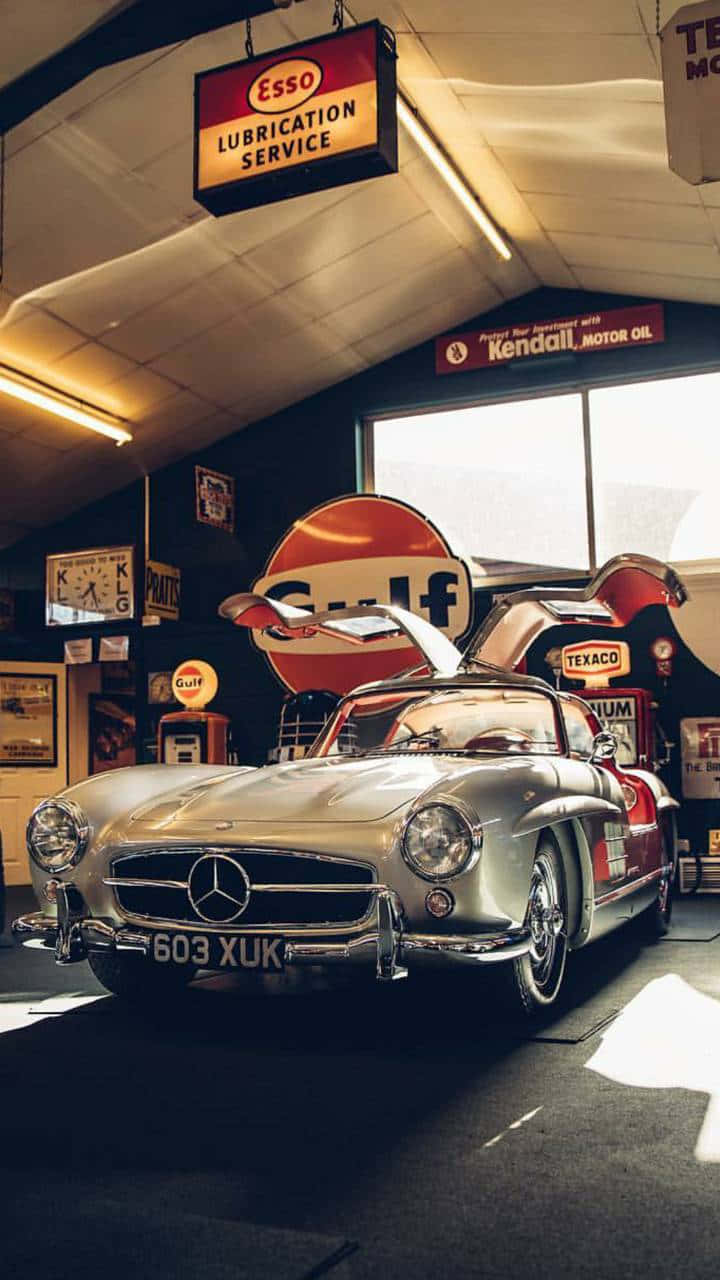 720x1280 Download Old Mercedes 300 Sl Vintage Display Wallpaper