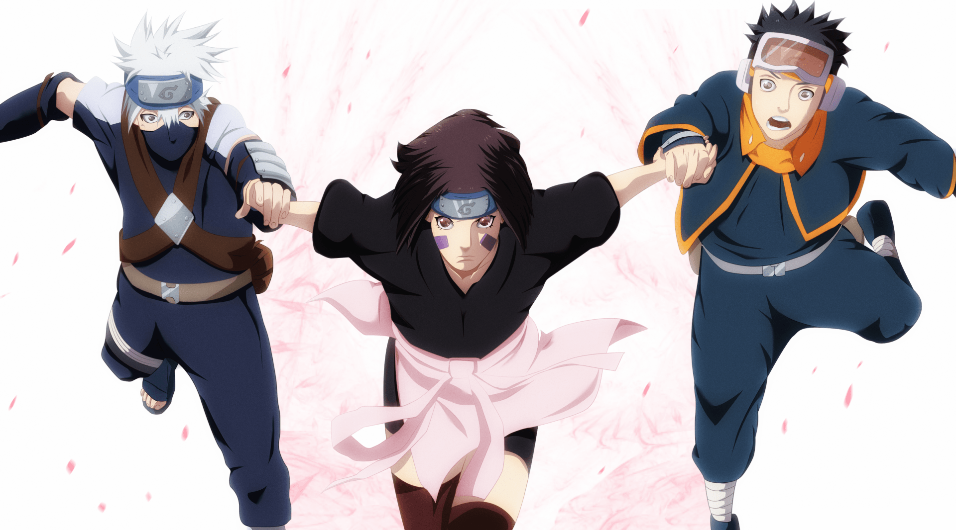 1920x1066 Naruto HD Wallpaper: Kakashi, Rin, and Obito in Action